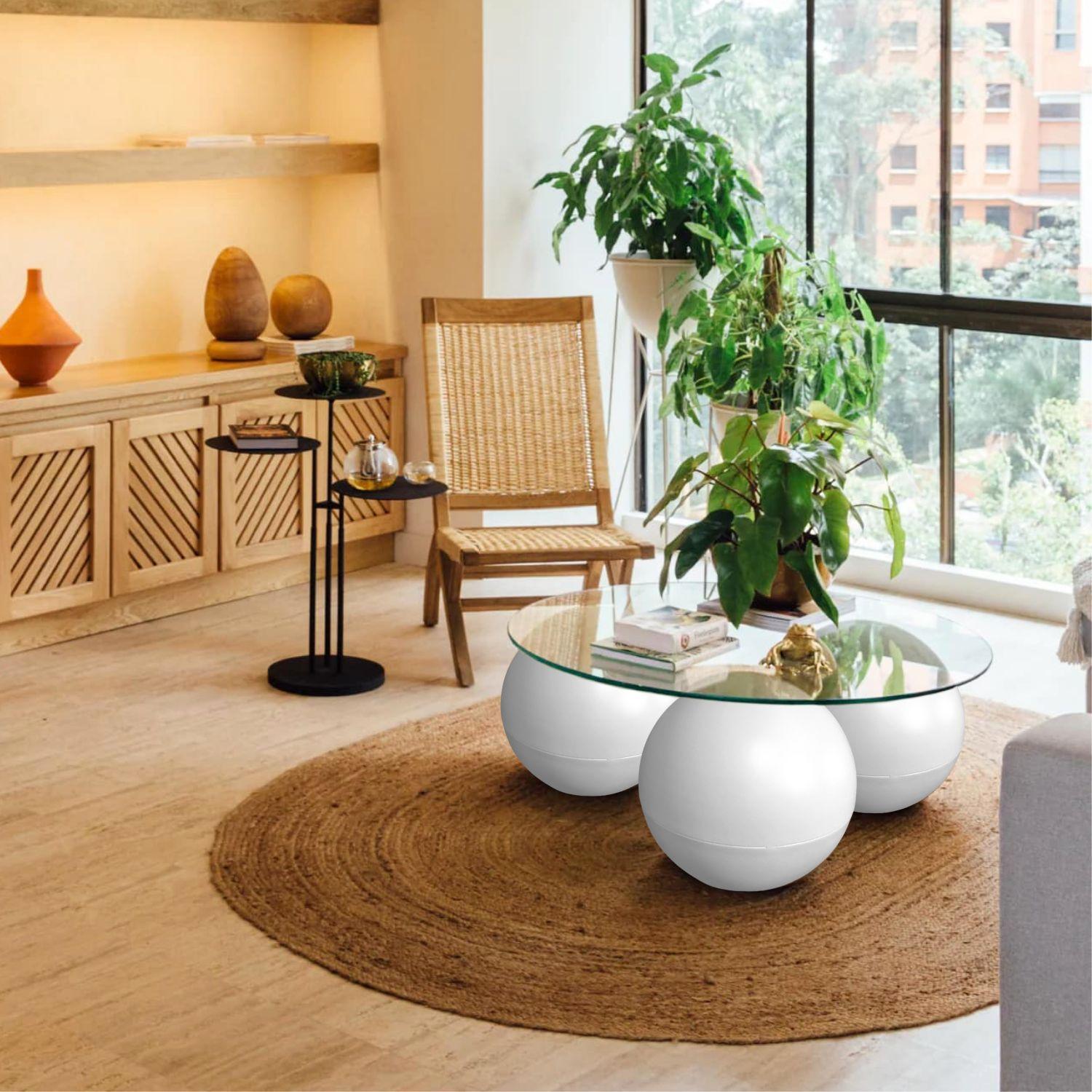 Mesa de Centro Redonda Trio Esferas Vidrio y Metal-0