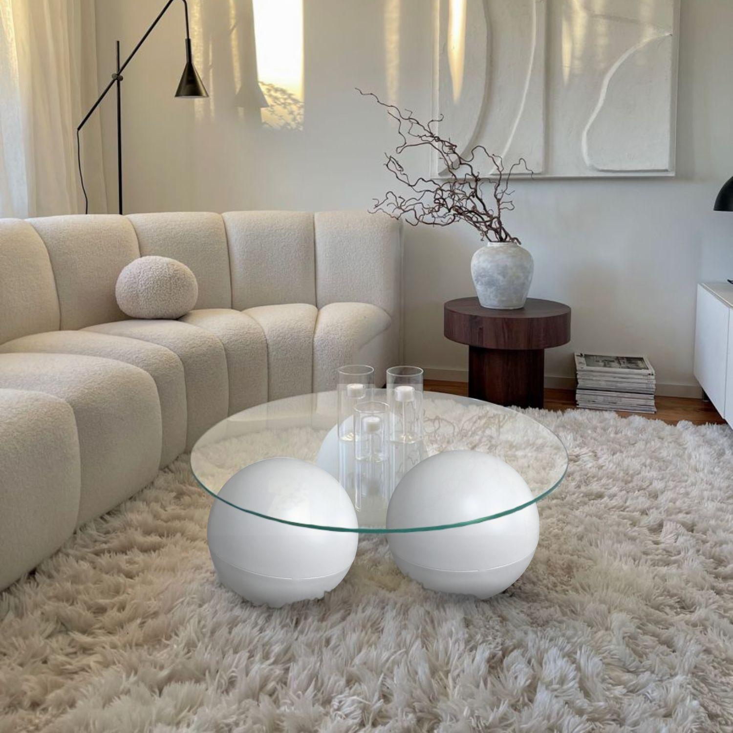 Mesa de Centro Redonda Trio Esferas Vidrio y Metal-5