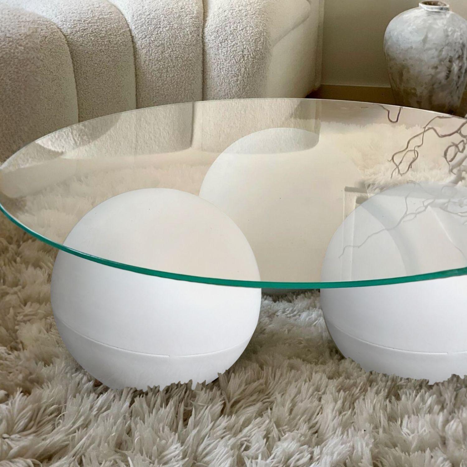 Mesa de Centro Redonda Trio Esferas Vidrio y Metal-6