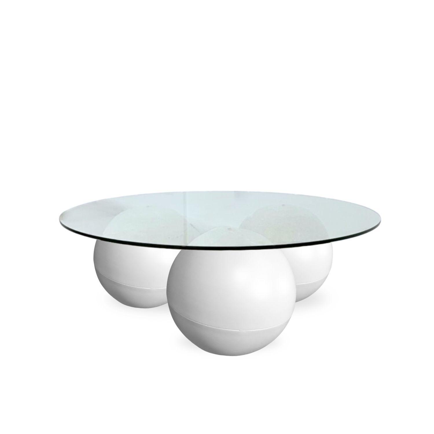 Mesa de Centro Redonda Trio Esferas Vidrio y Metal-7