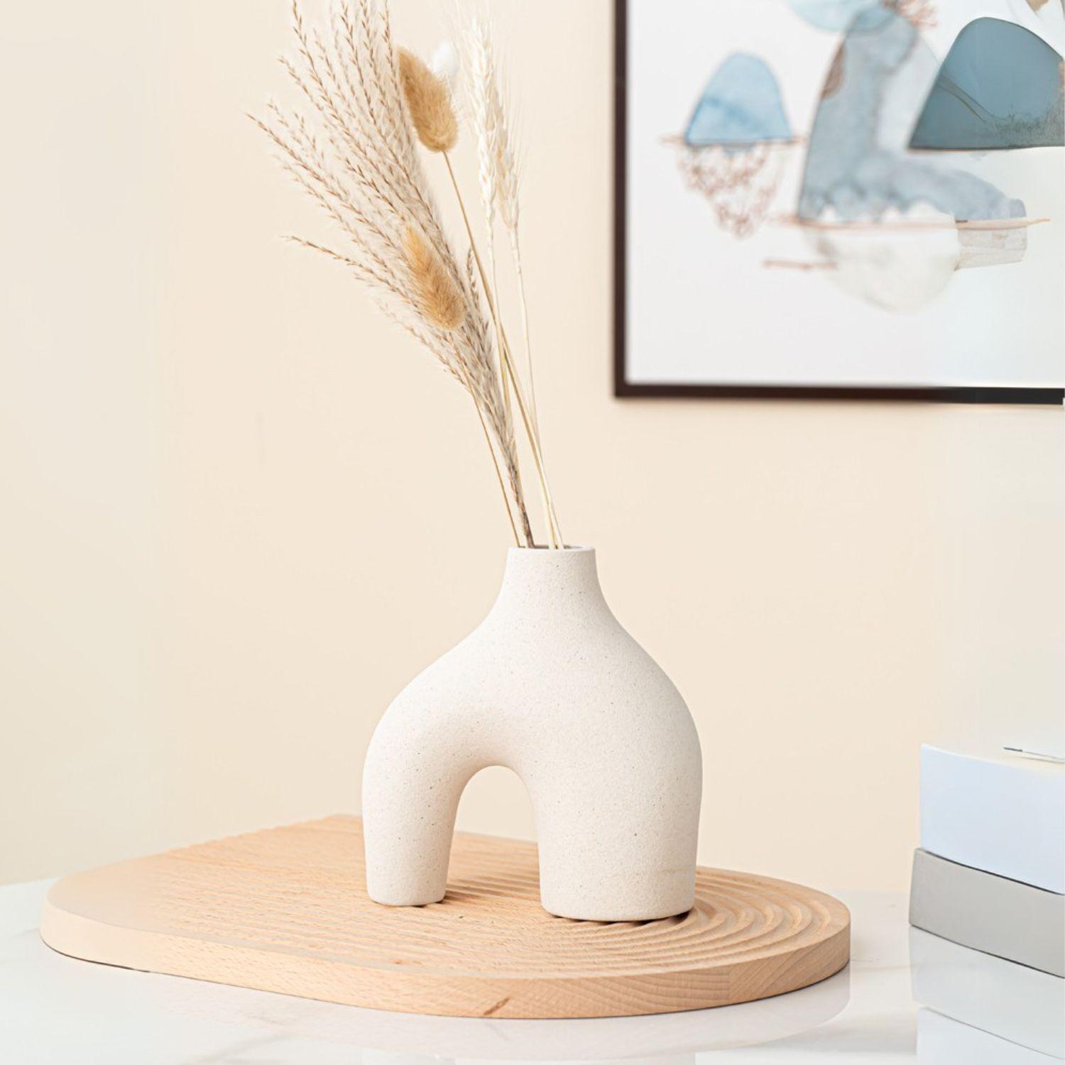 Set 3 Floreros Cerámica Nórdicos Decoración Flores Blanco-2