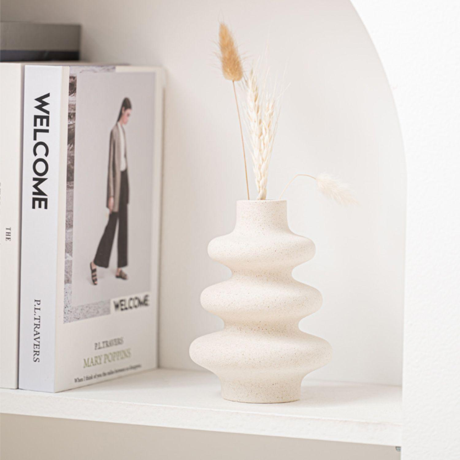 Set 3 Floreros Cerámica Nórdicos Decoración Flores Blanco-3