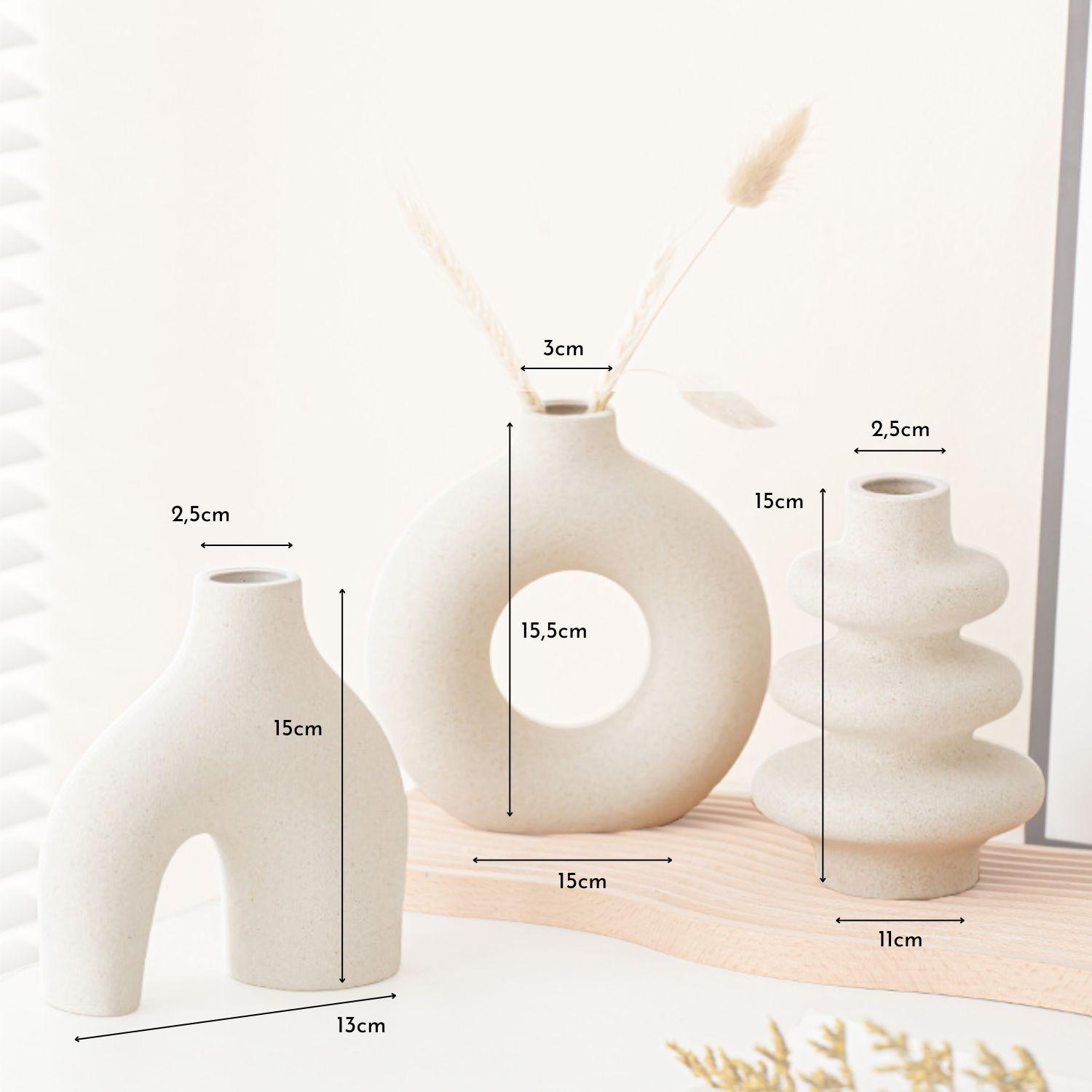 Set 3 Floreros Cerámica Nórdicos Decoración Flores Blanco-6