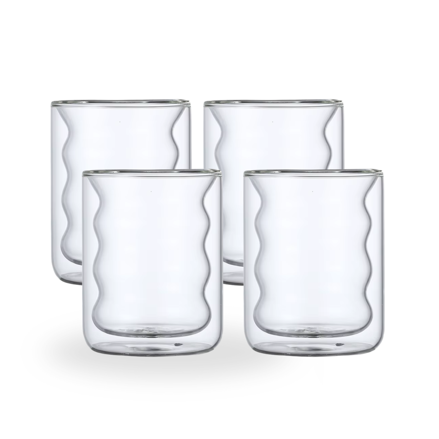 Set 4 Vasos Vidrio Doble Fondo Ondas Bajo-2