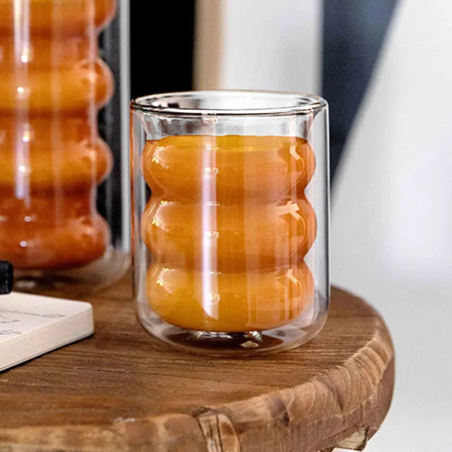 Set 4 Vasos Vidrio Doble Fondo Ondas Bajo-5