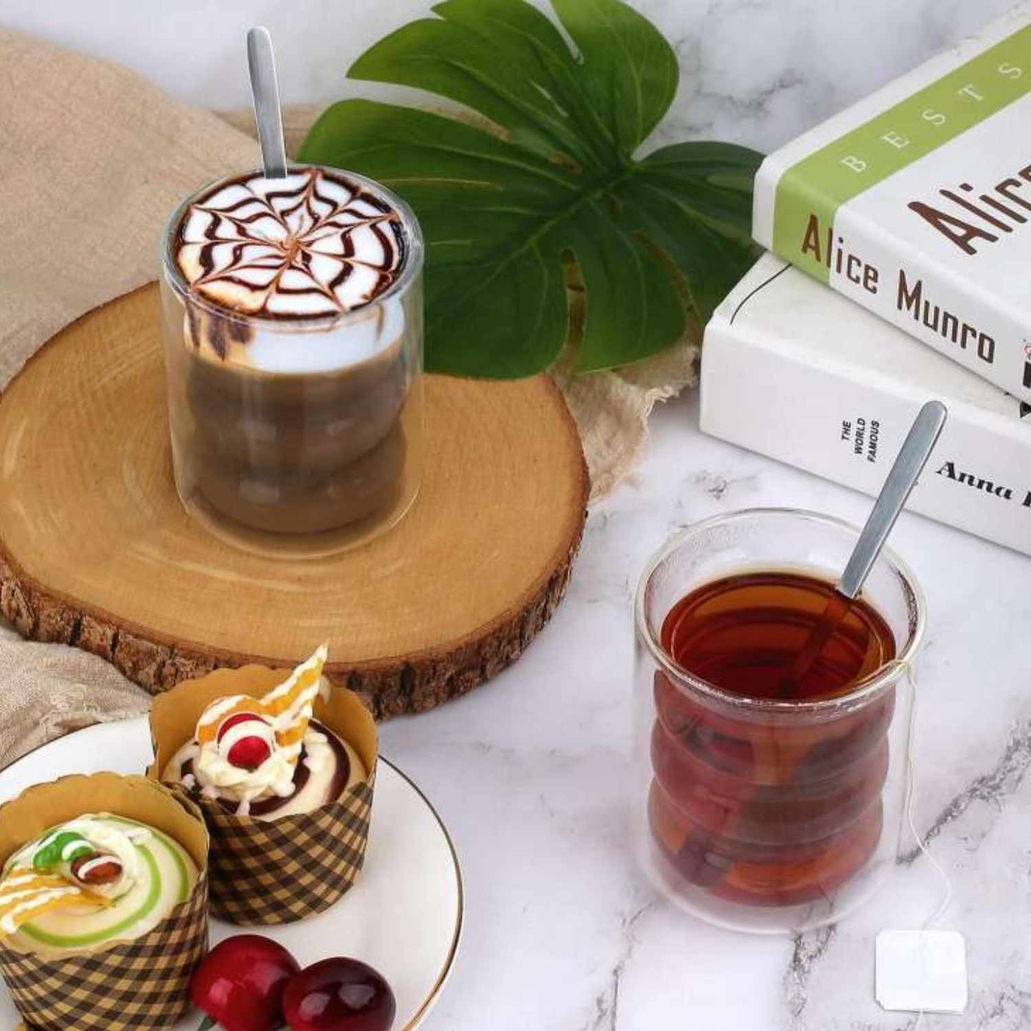 Set 4 Vasos Vidrio Doble Fondo Ondas Bajo-7