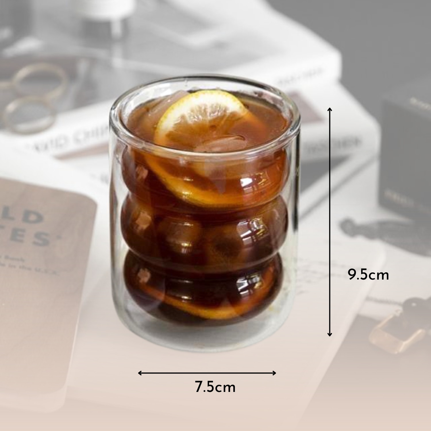 Set 4 Vasos Vidrio Doble Fondo Ondas Bajo-8