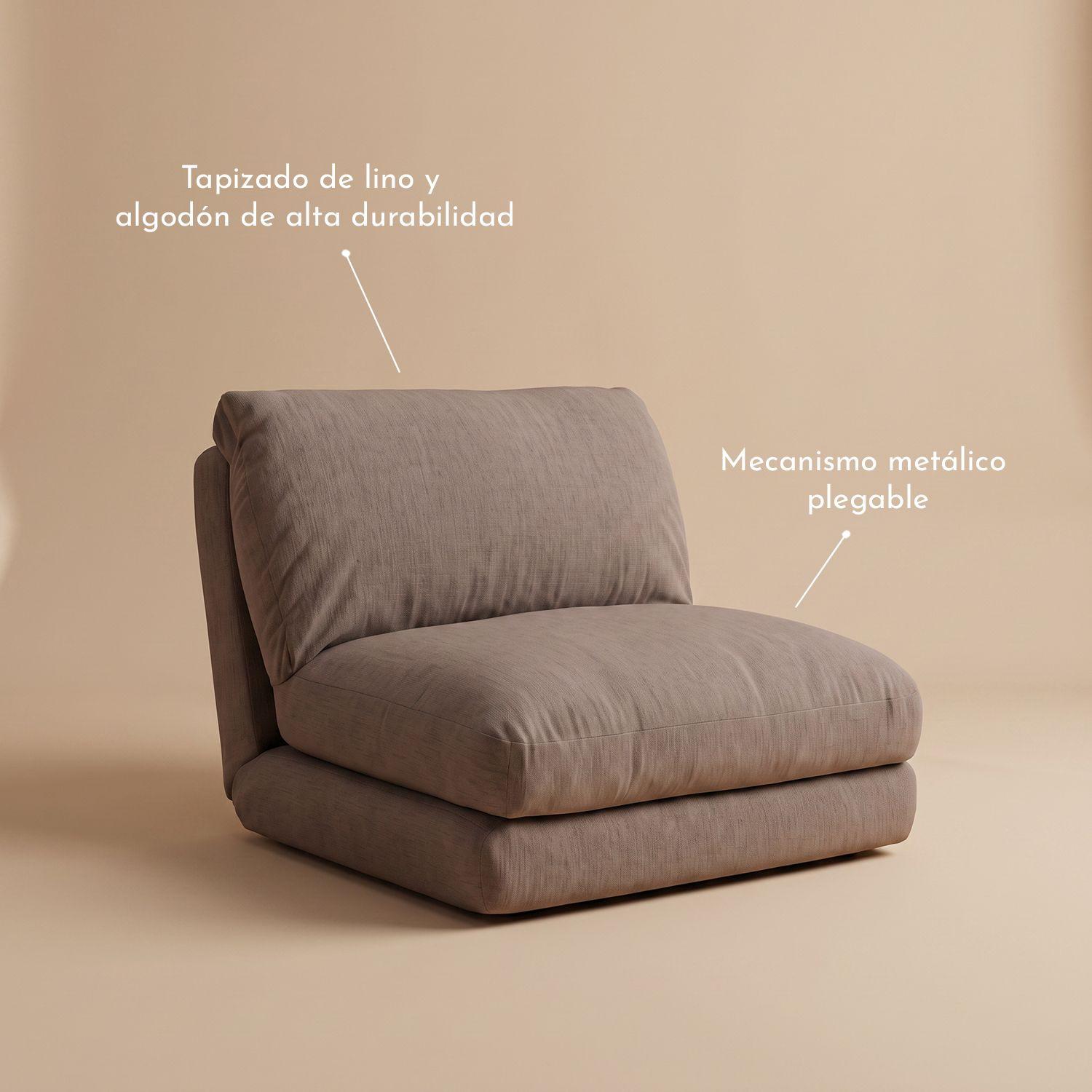 Sofá Cama Plegable Individual Lino Color Coffee Café 1 Cuerpo-3