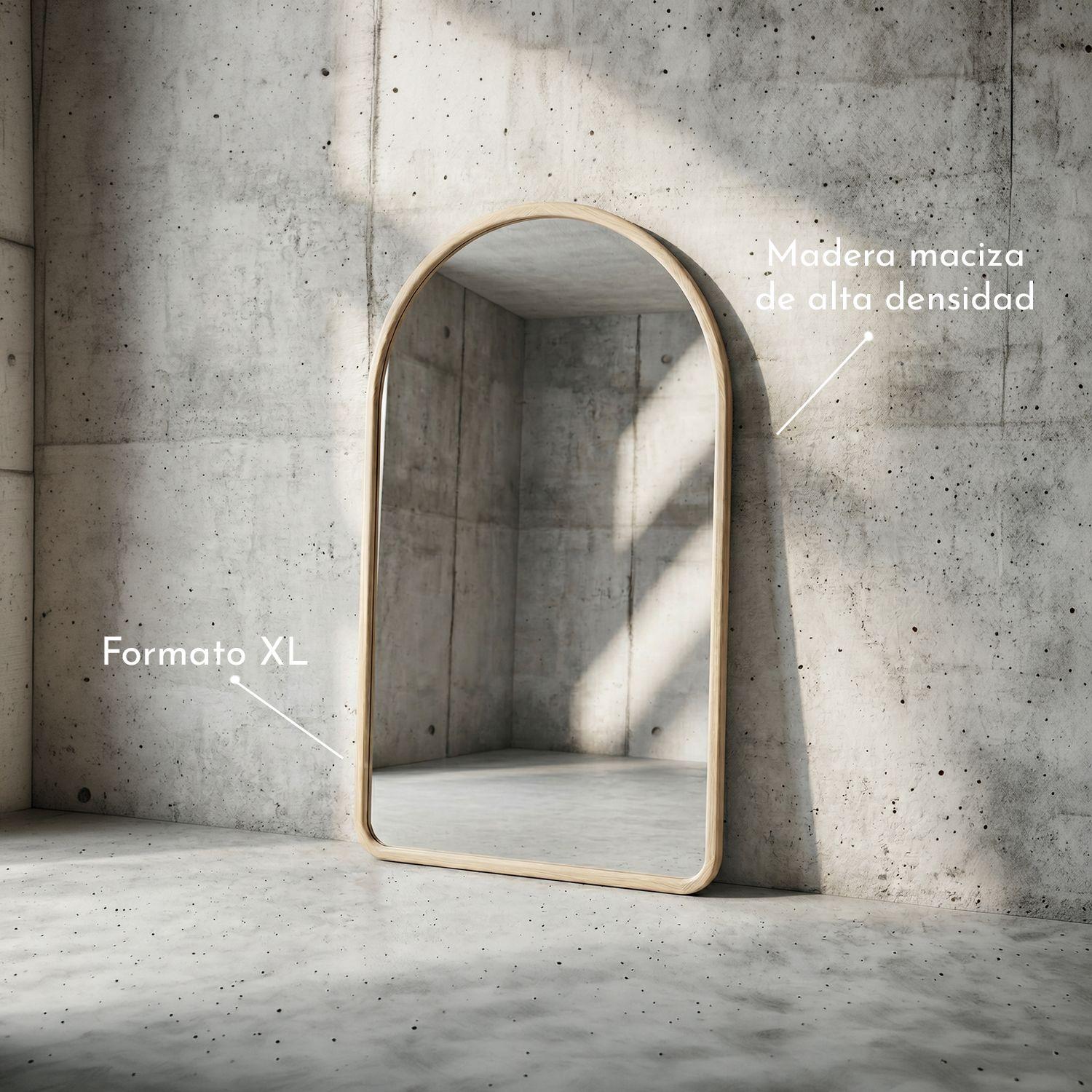 Espejo decorativo en arco de cuerpo entero de madera abedul natural 190x110 cm-3