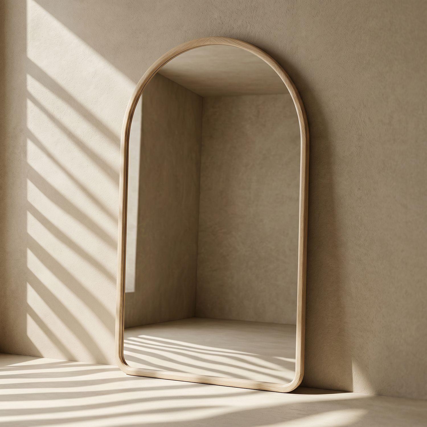 Espejo decorativo en arco de cuerpo entero de madera abedul natural 190x110 cm-5