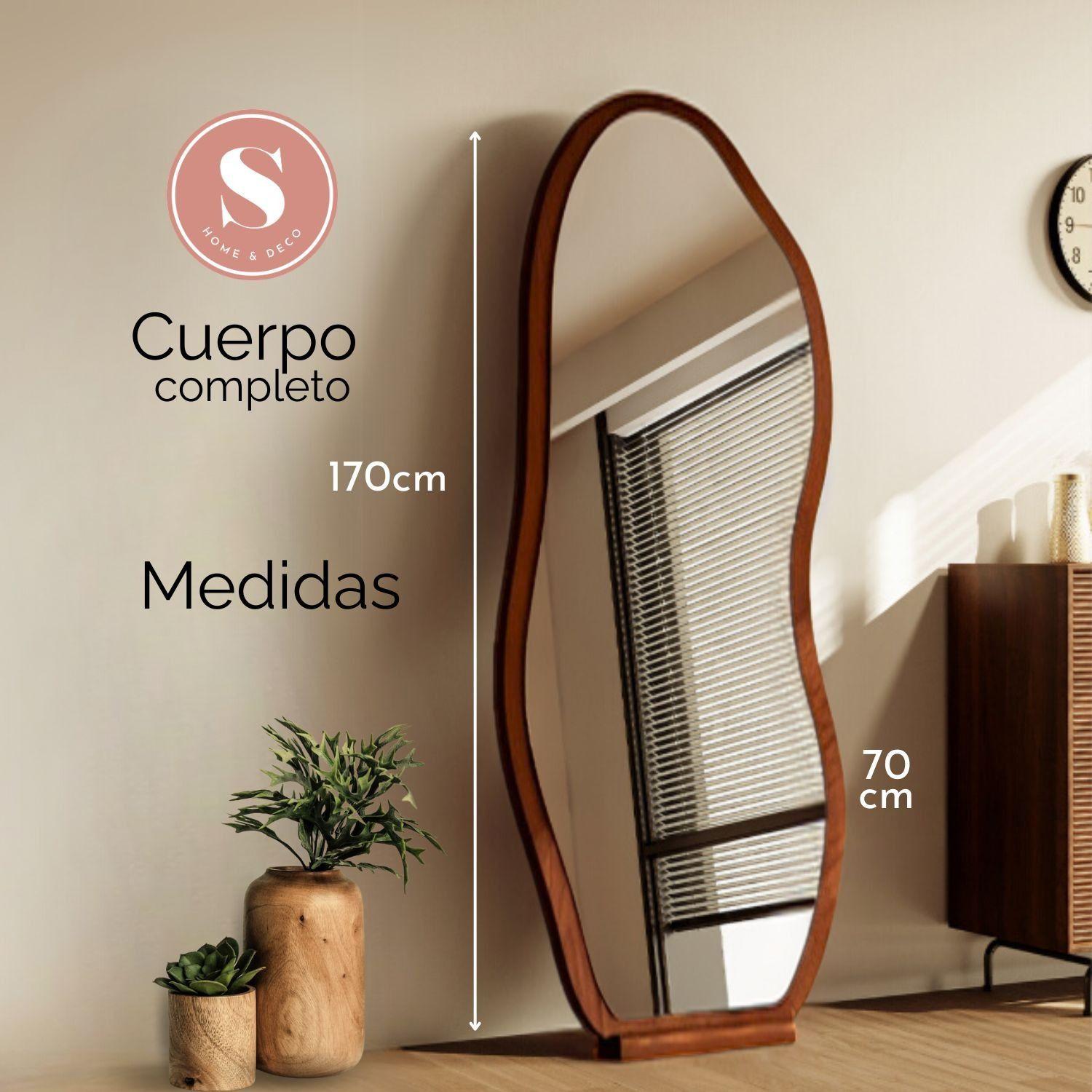 Espejo decorativo irregular de cuerpo entero de madera color nogal 170x70 cm-5