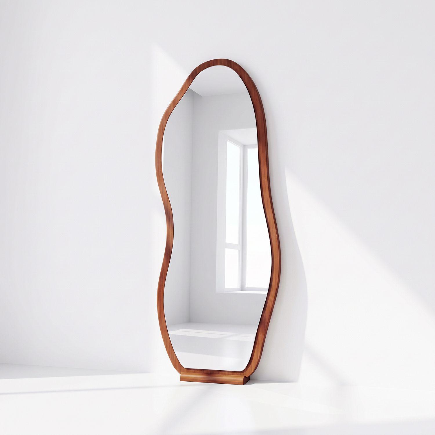 Espejo decorativo irregular de cuerpo entero de madera color nogal 170x70 cm-0