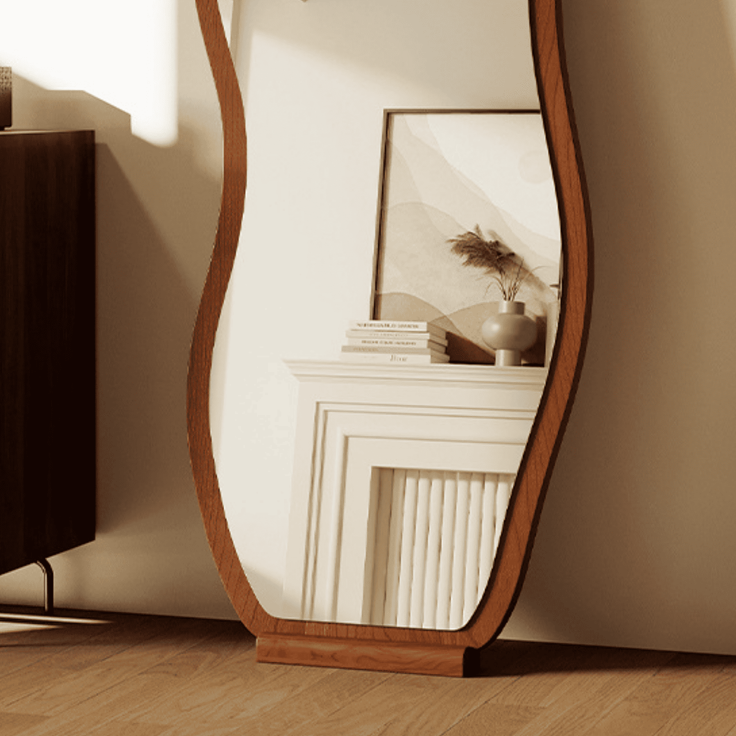 Espejo decorativo irregular de cuerpo entero de madera color nogal 170x70 cm-4