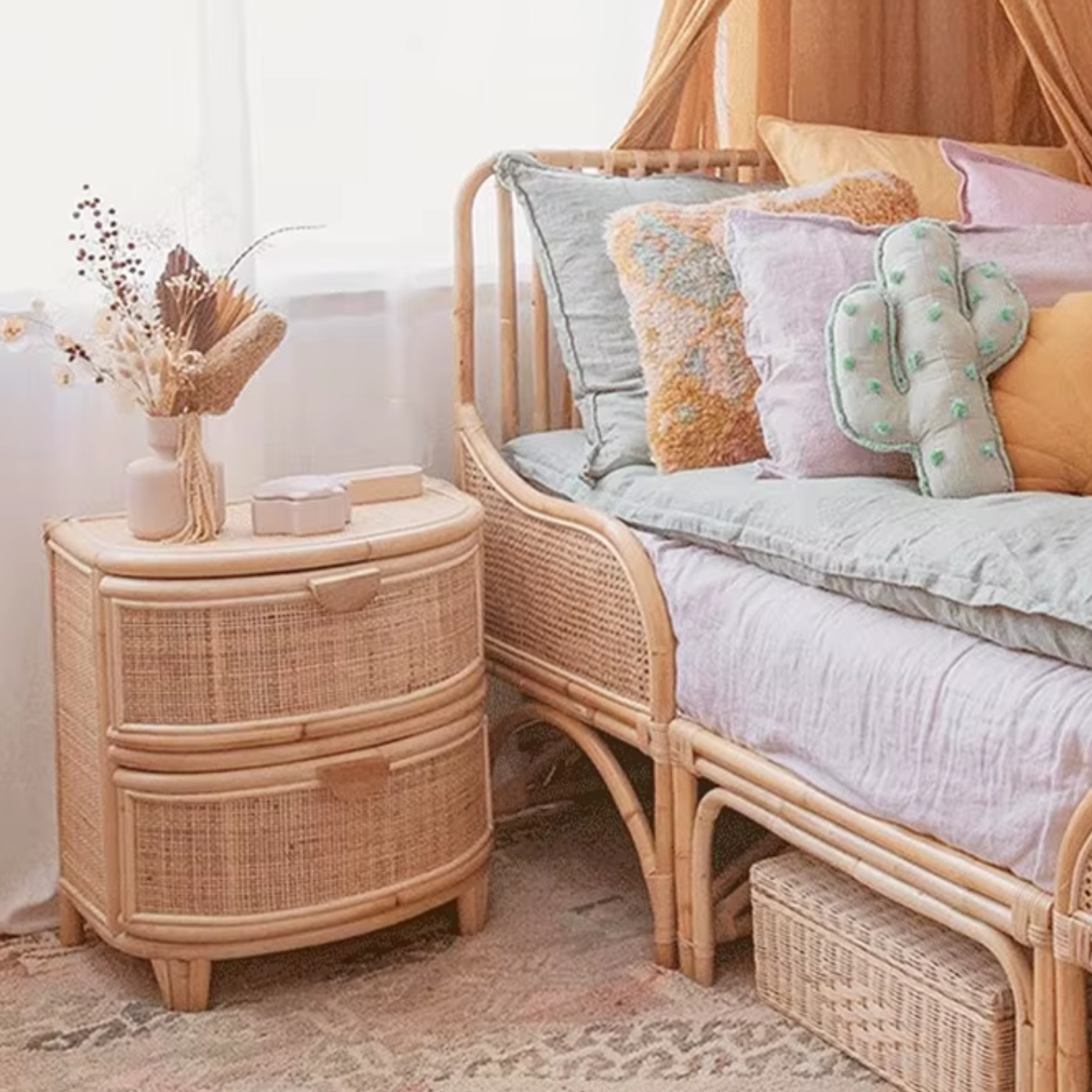 Velador Mesa de Noche Rattan Cajones-2