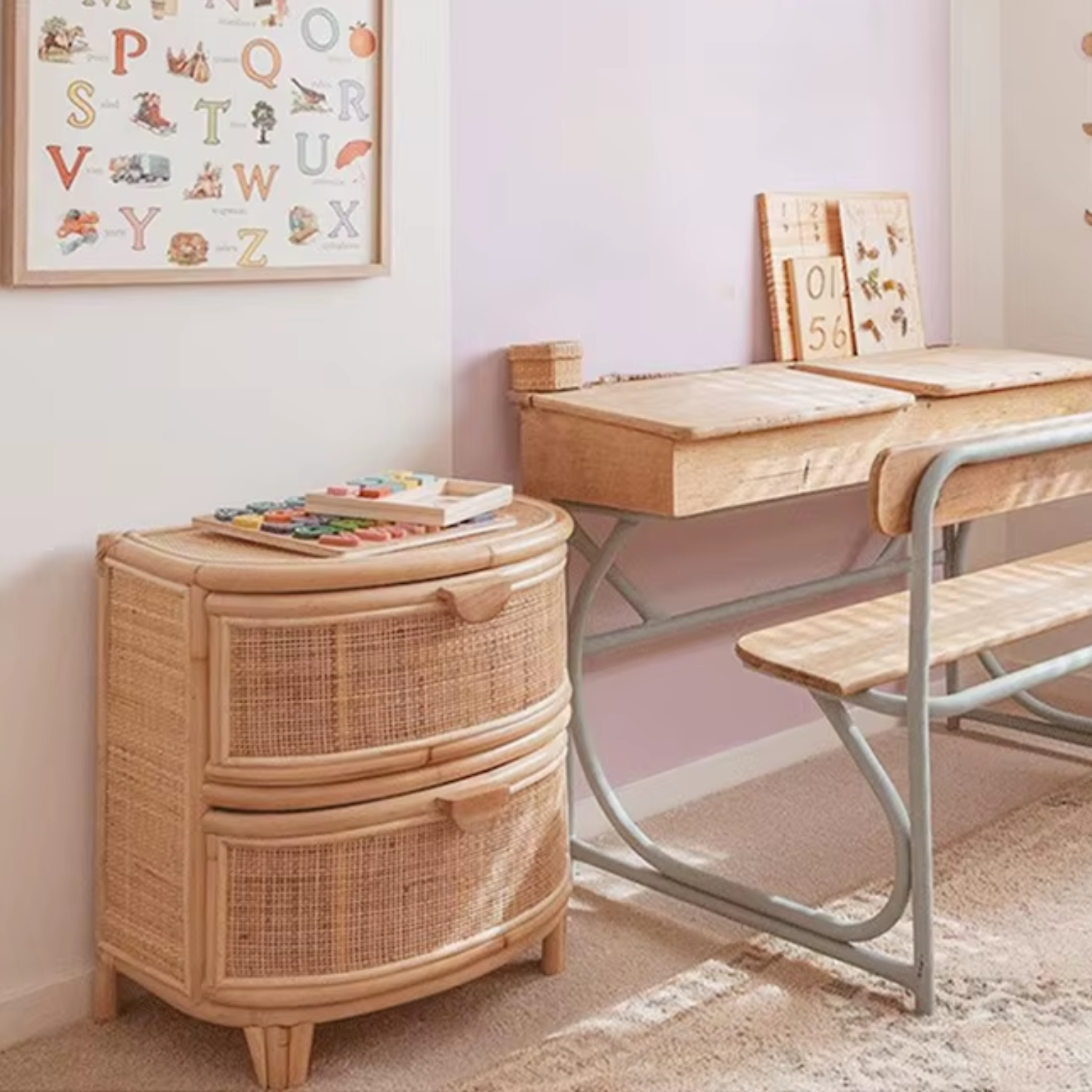 Velador Mesa de Noche Rattan Cajones-4