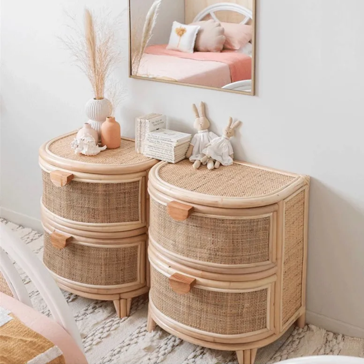 Velador Mesa de Noche Rattan Cajones-6