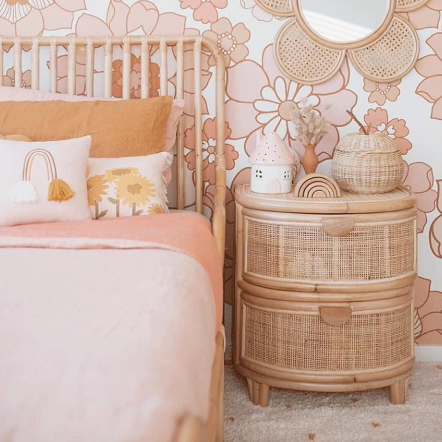 Velador Mesa de Noche Rattan Cajones-7