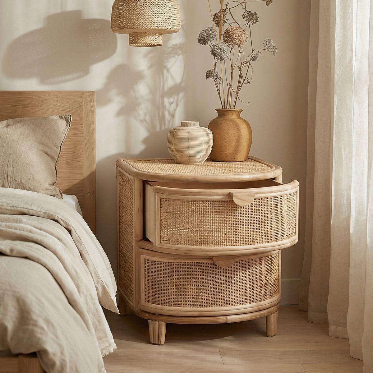 Velador Mesa de Noche Rattan Cajones-9