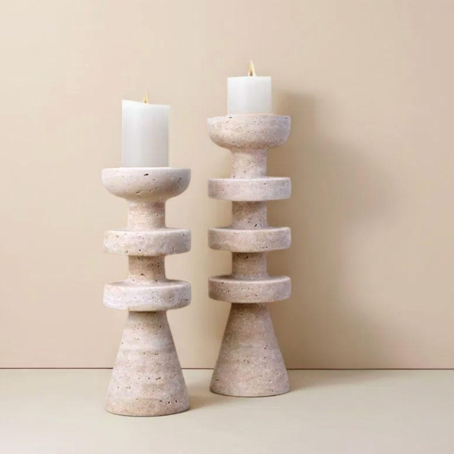 Candelabro Torre Alfil Figura Decorativa Travertino Pequeño-3