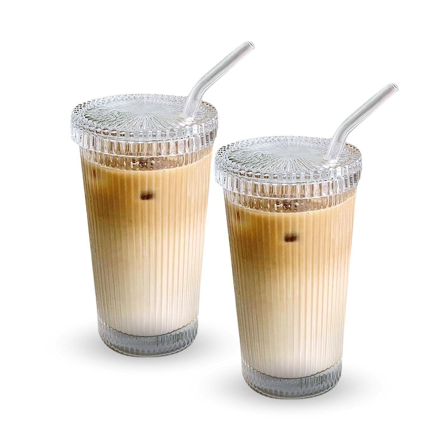 Set 2 Vasos Vidrio con Bombilla y Tapa Lineas 380ml-9