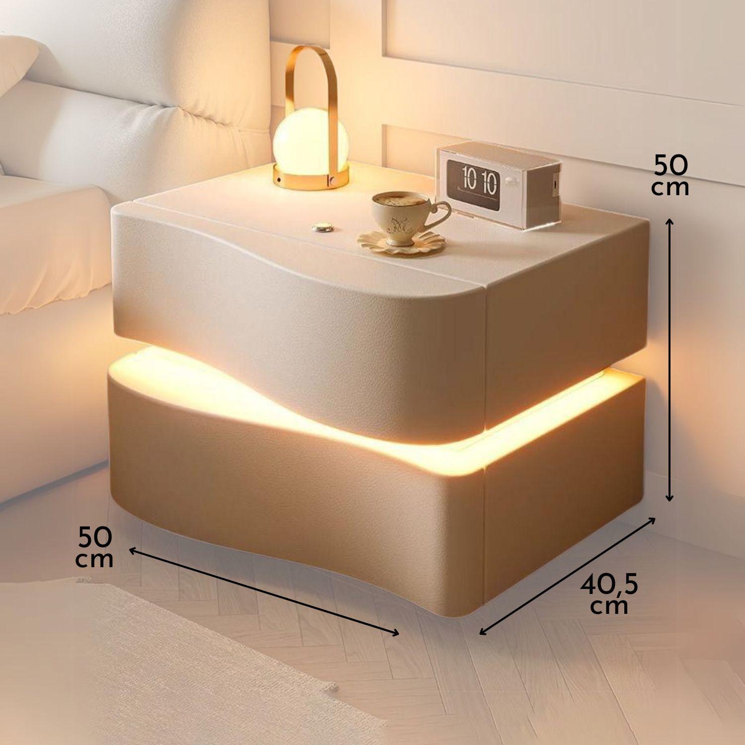 Velador doble Cajón con luz Led Crema-7
