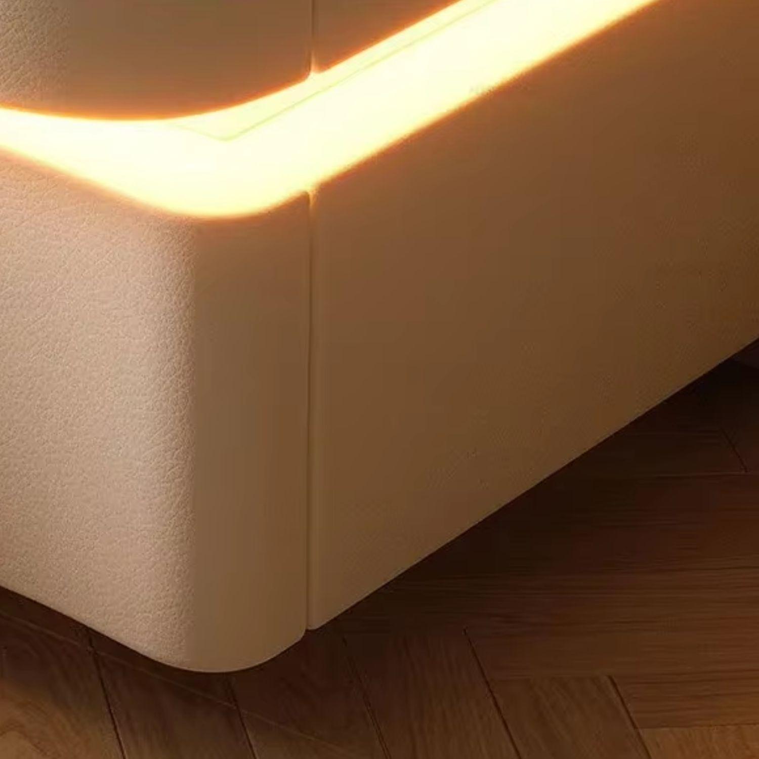 Velador doble Cajón con luz Led Crema-3