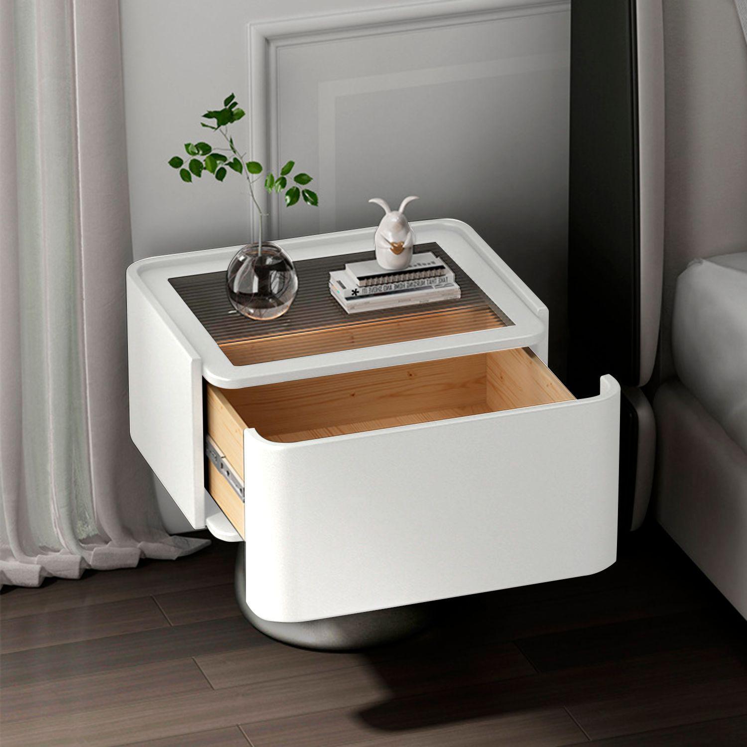 Velador Moderno Cajón Estilo Nórdico Blanco Blanco-3