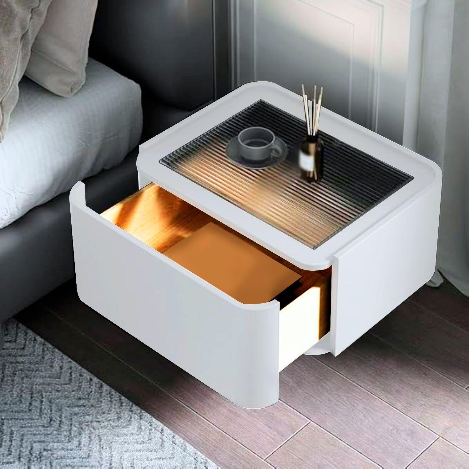 Velador Moderno Cajón Estilo Nórdico Blanco Blanco-7