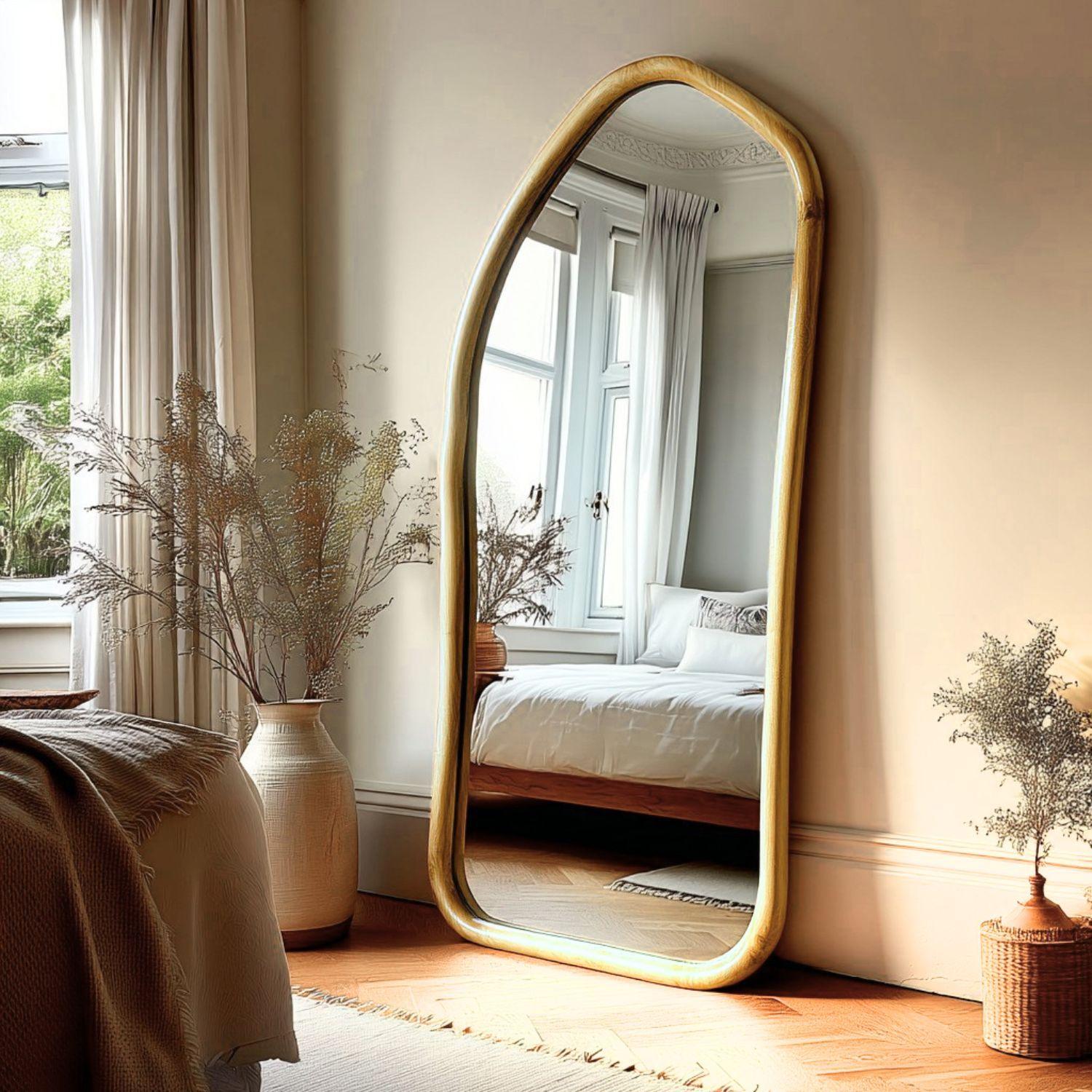 Espejo Irregular Cuerpo Entero Madera Color Abedul 180x80cm-2