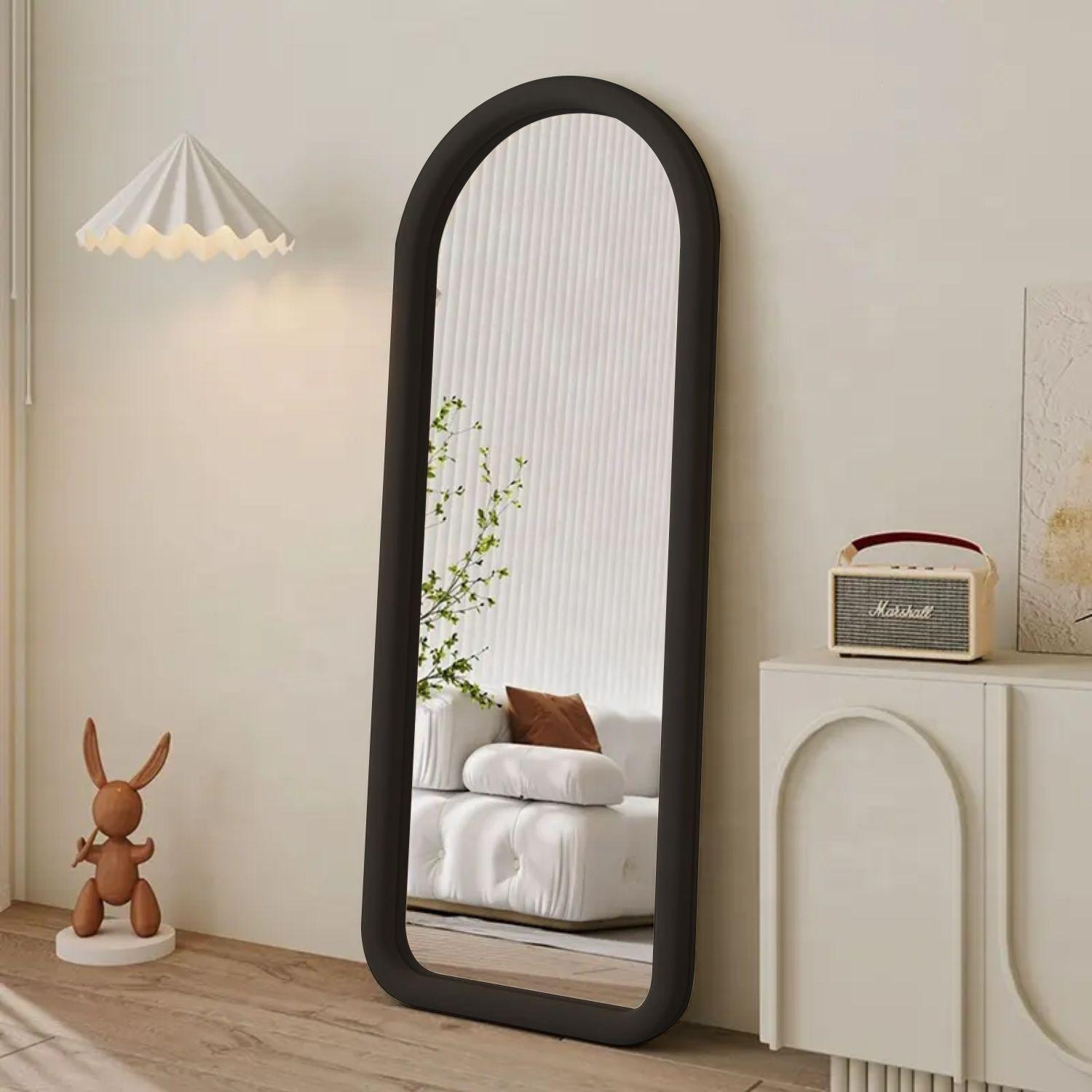 Espejo Curvo Cuerpo Entero Negro180x80cm Borde Tela-2