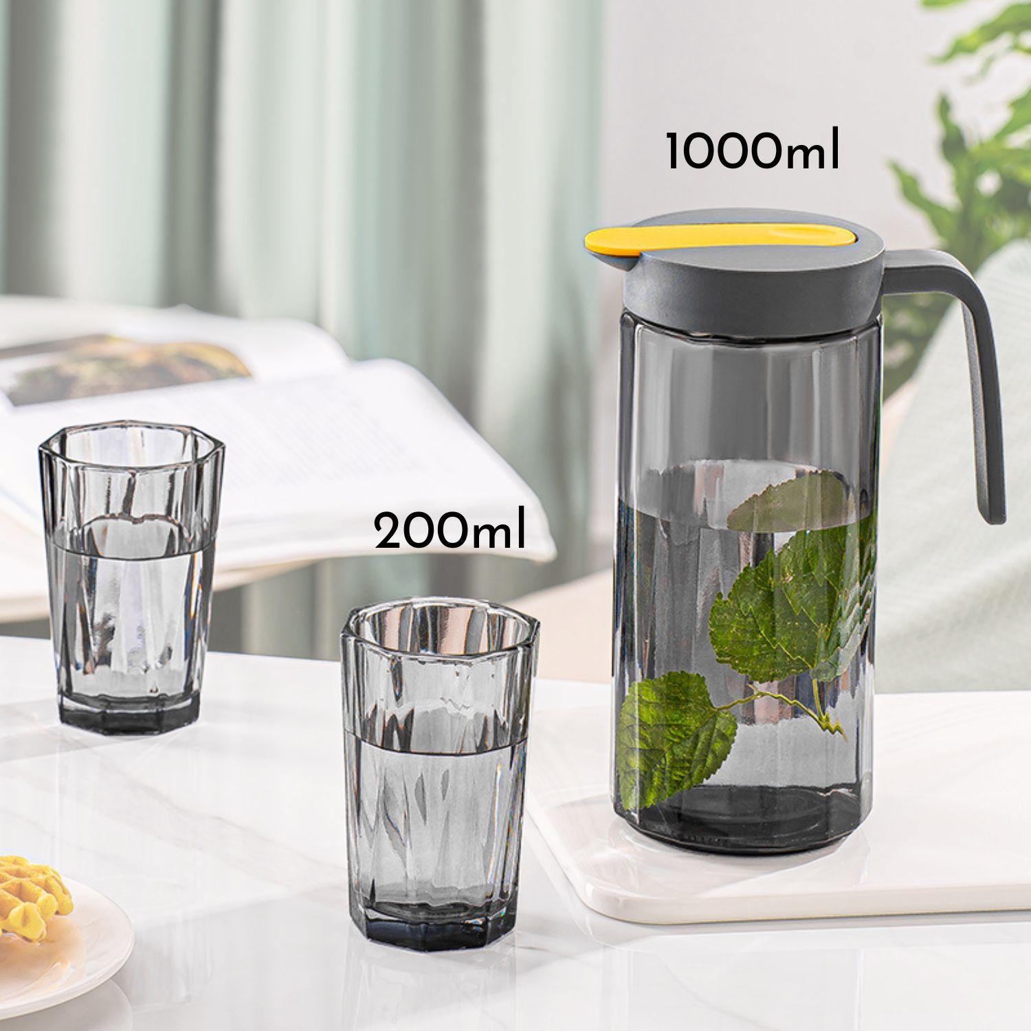 Juego de jarra de vidrio dosificadora con 4 vasos-5
