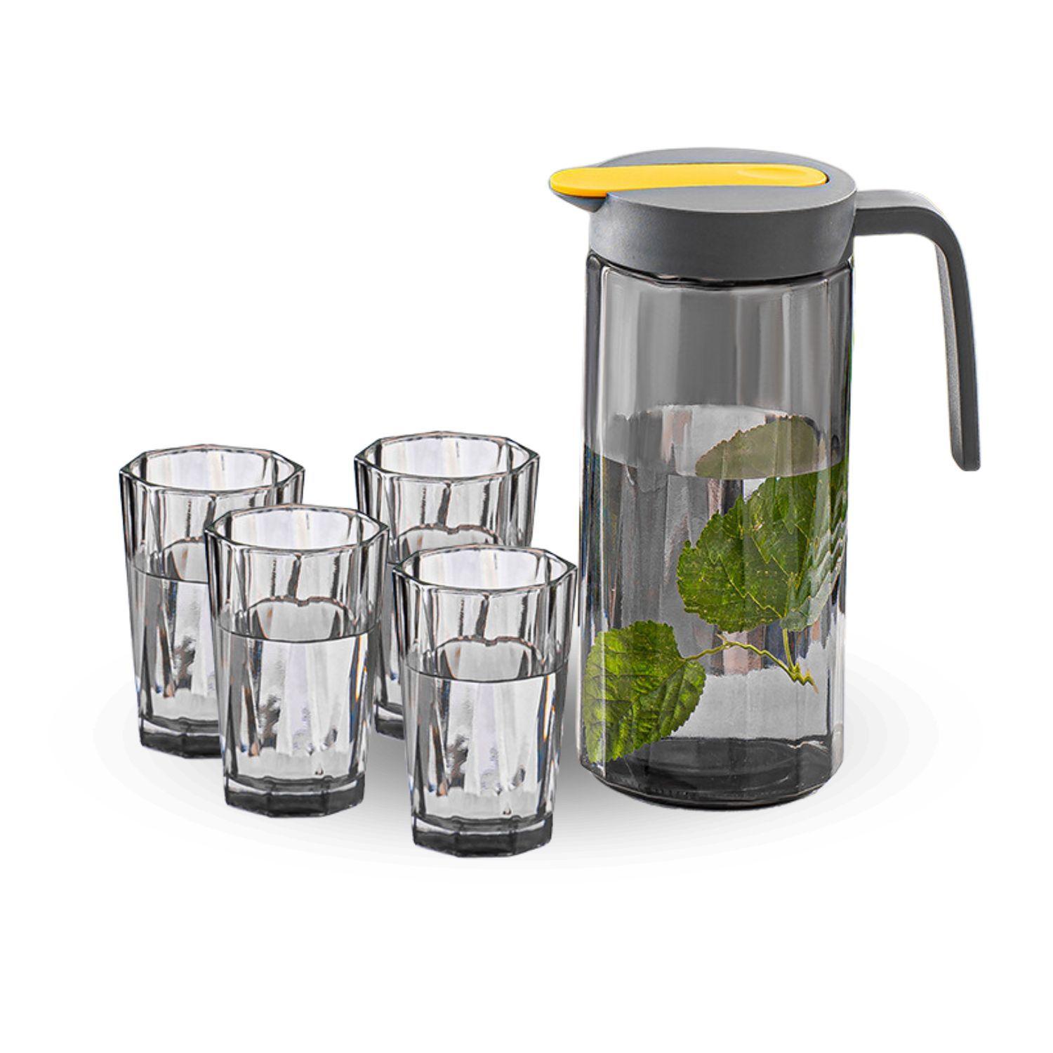 Juego de jarra de vidrio dosificadora con 4 vasos-6