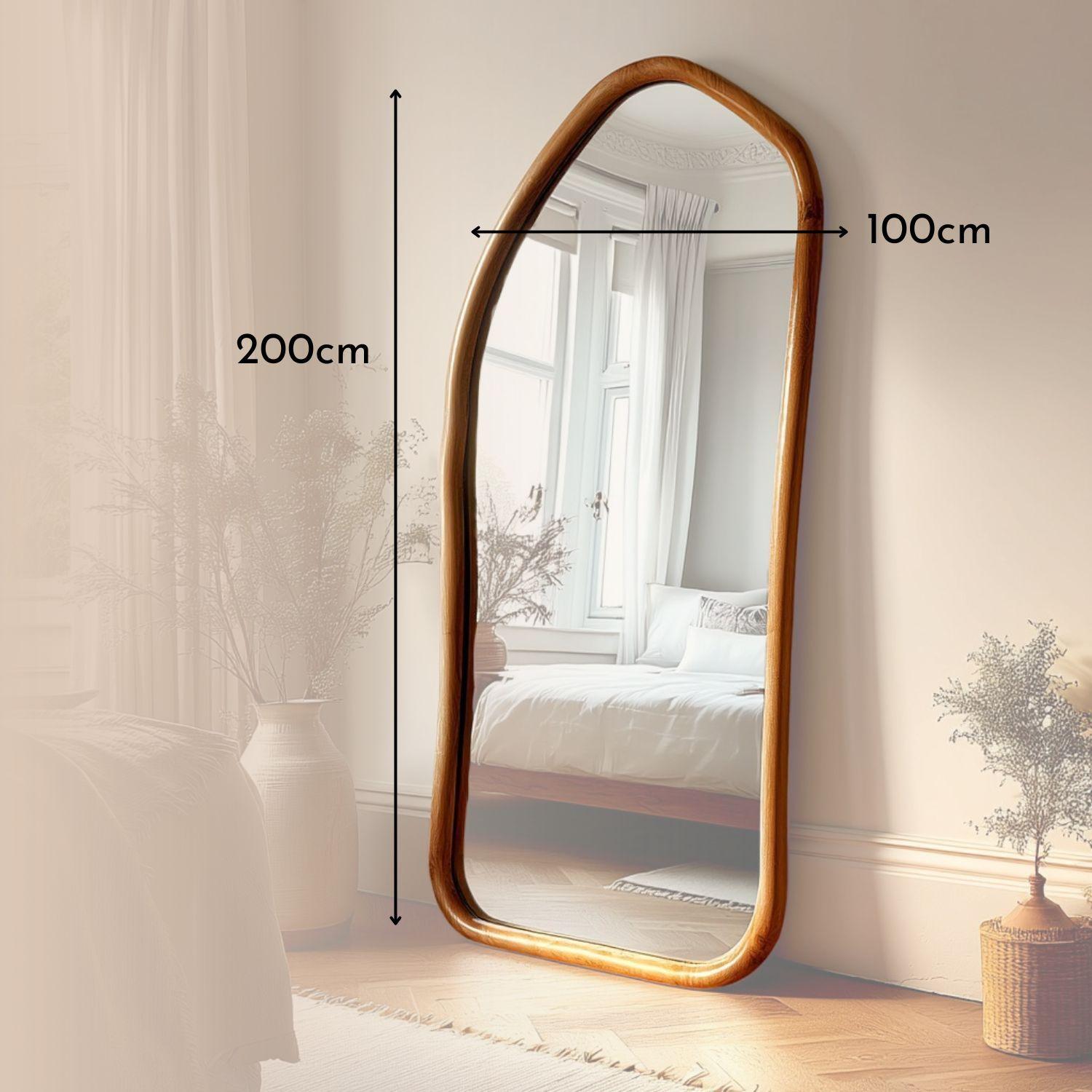 Espejo Irregular Cuerpo Entero Madera Color Roble 200x100cm-3