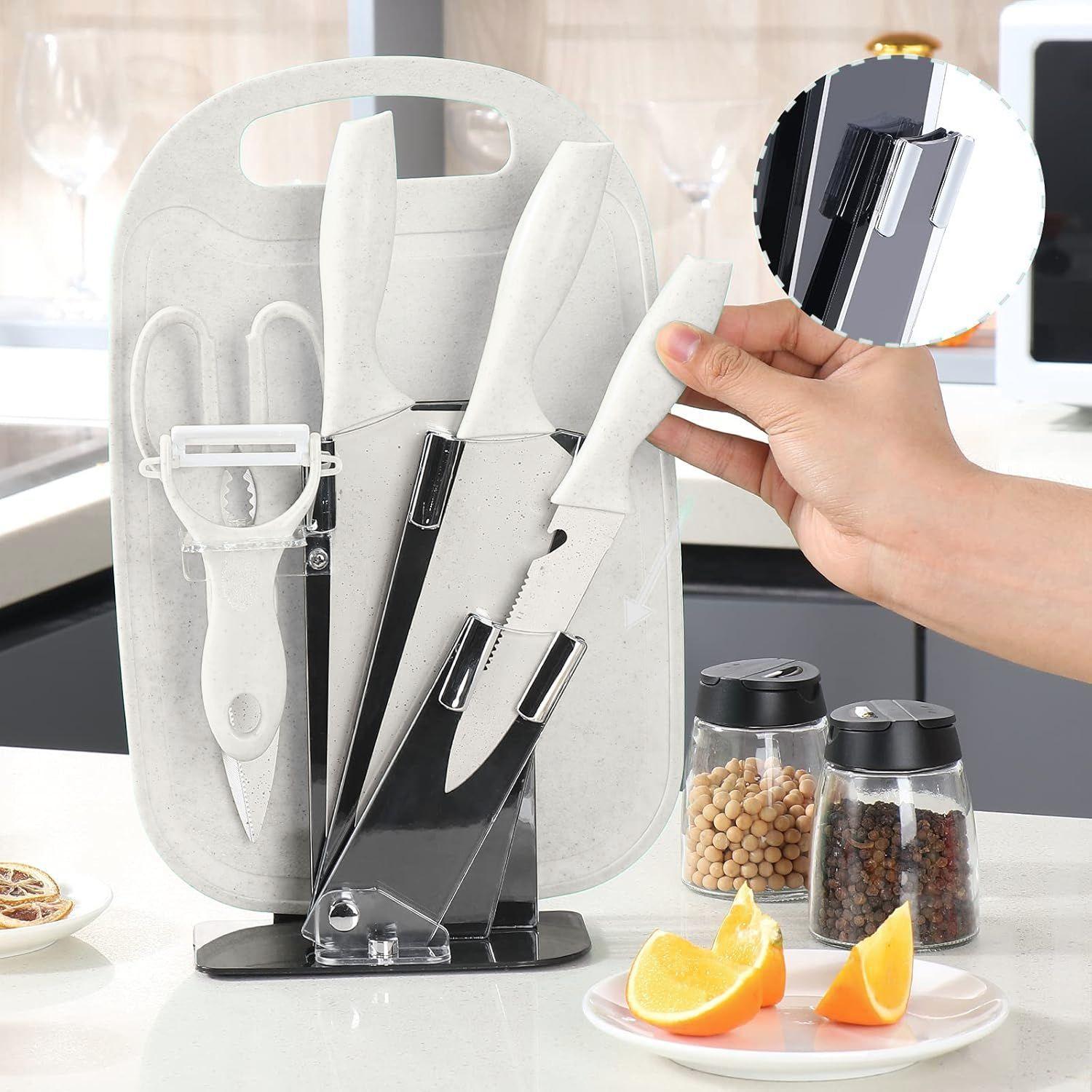 Set de Cuchillos Con Soporte y Tabla de Fibra Blanco-2