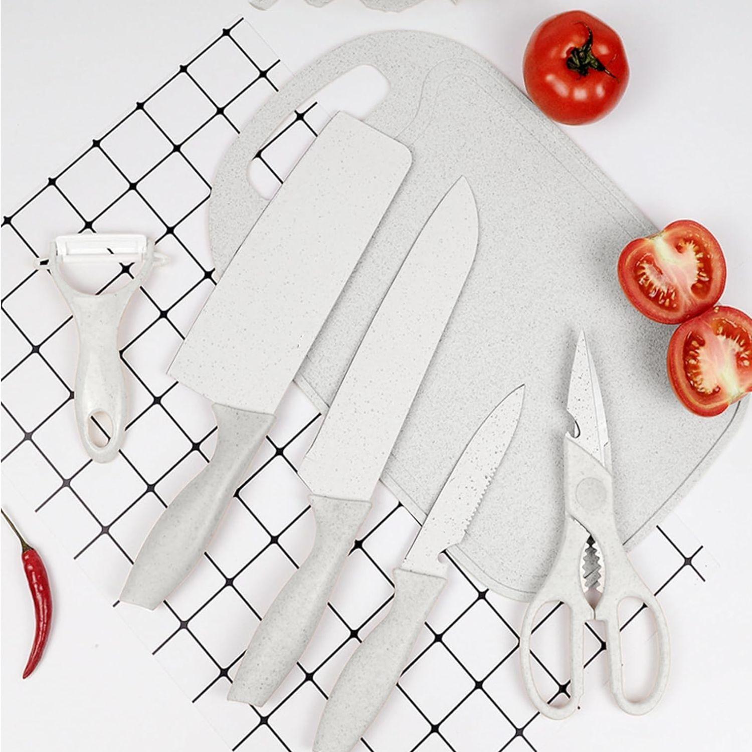 Set de Cuchillos Con Soporte y Tabla de Fibra Blanco-3