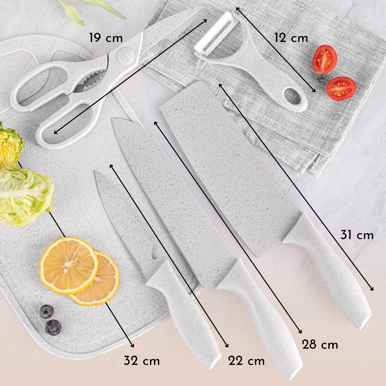 Set de Cuchillos Con Soporte y Tabla de Fibra Blanco-6