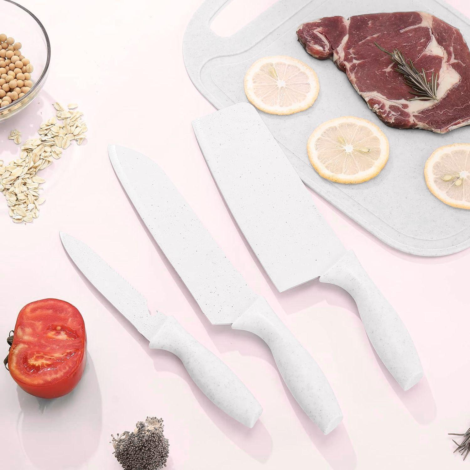 Set de Cuchillos Con Soporte y Tabla de Fibra Blanco-8