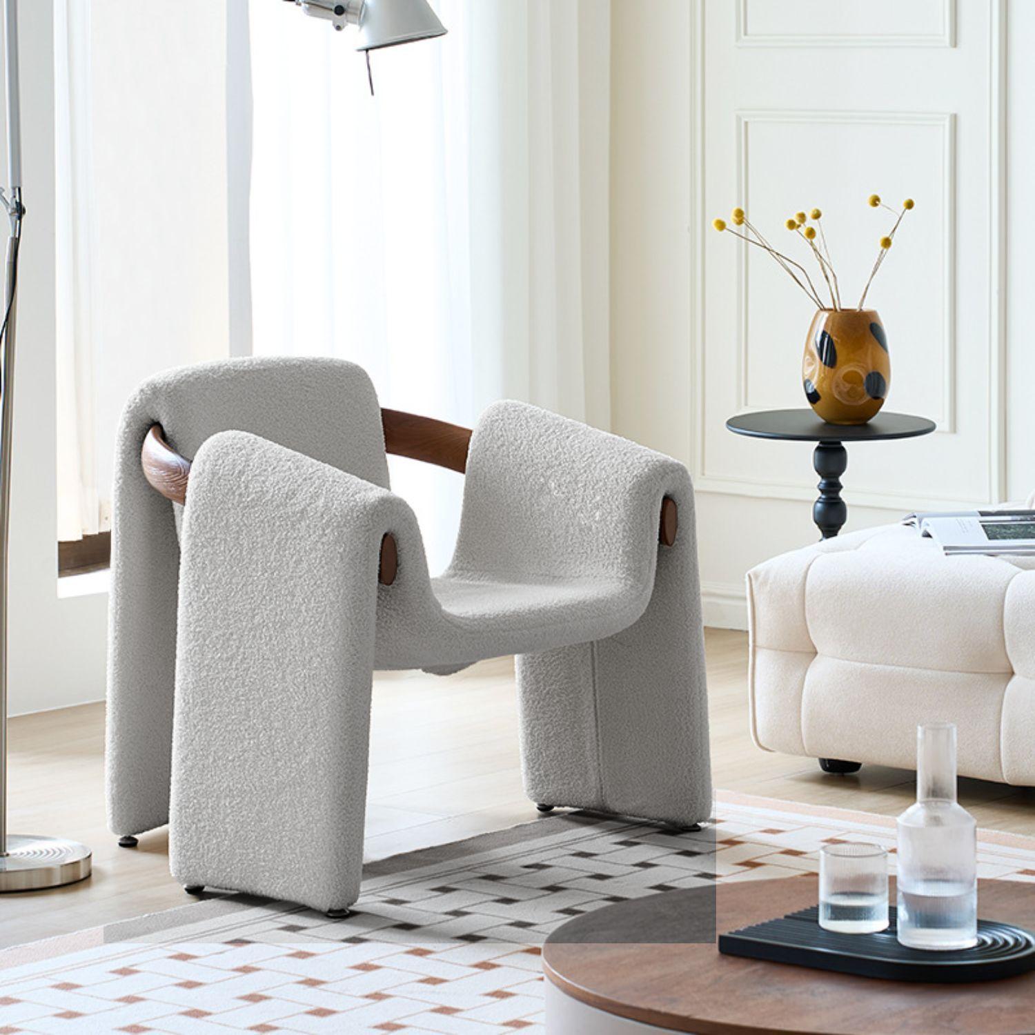 Silla Poltrona Cozy Sherpa y Madera Gris Claro-3