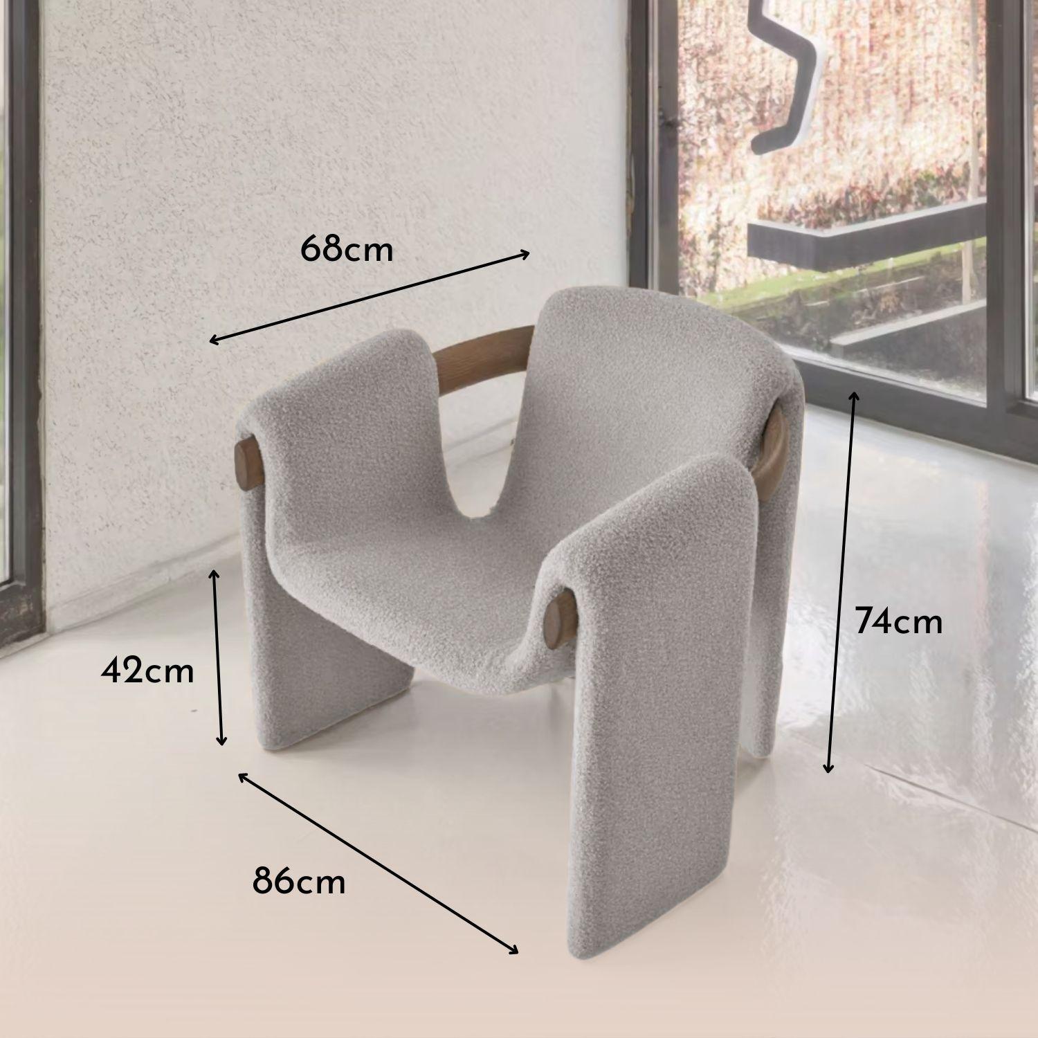 Silla Poltrona Cozy Sherpa y Madera Gris Claro-7