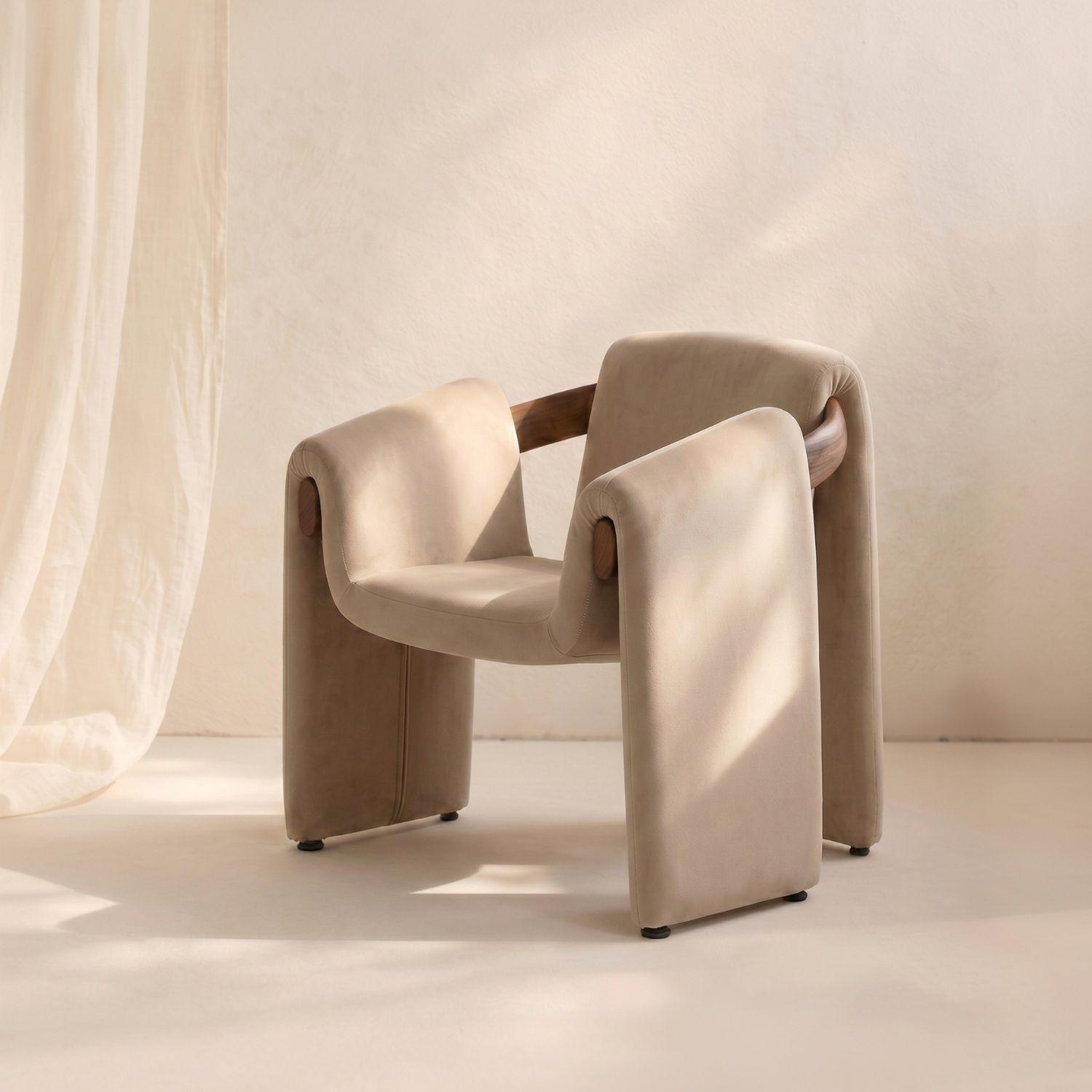 Poltrona Cozy Terciopelo Arena y Madera Natural-0