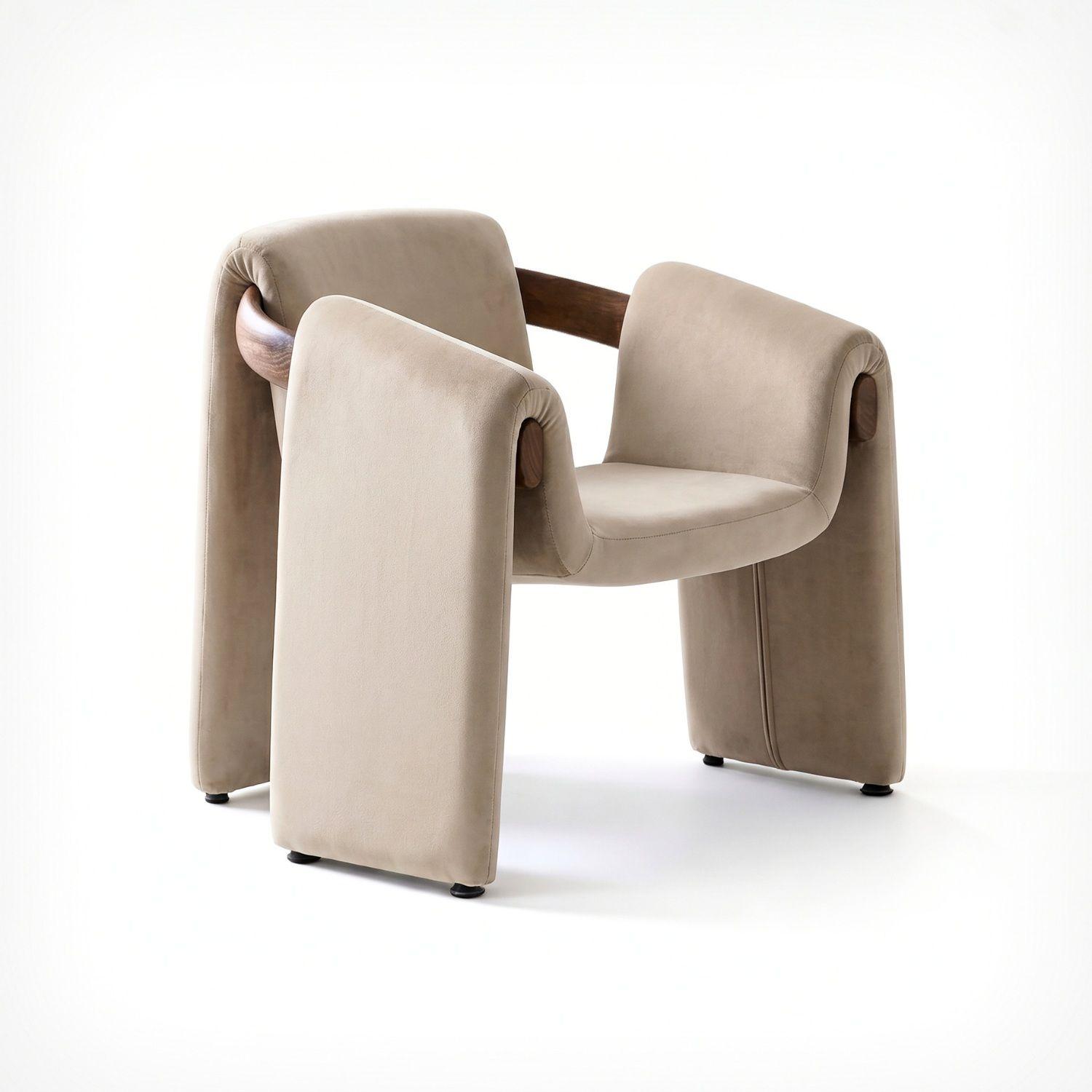 Poltrona Cozy Terciopelo Arena y Madera Natural-1