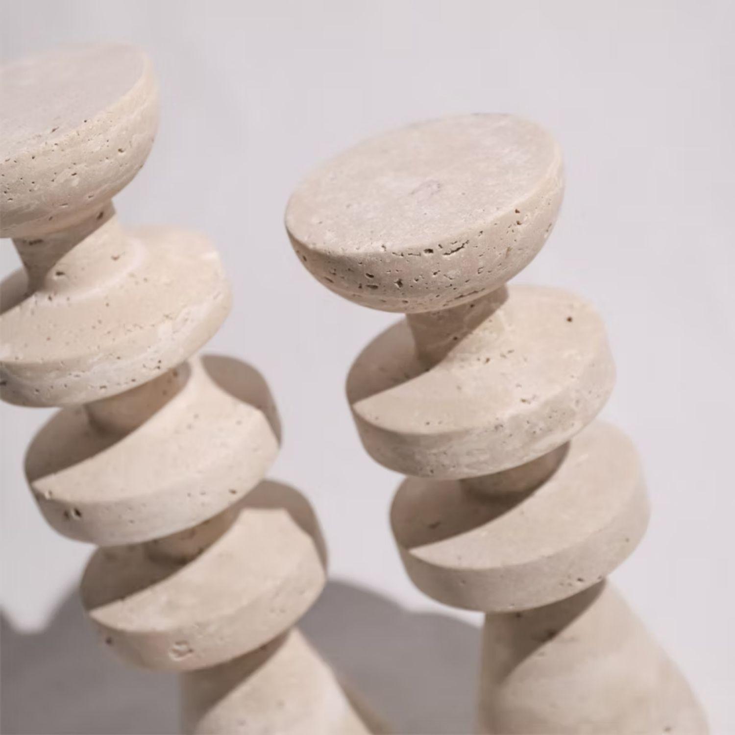 Candelabro Torre Alfil Figura Decorativa Travertino Grande-2