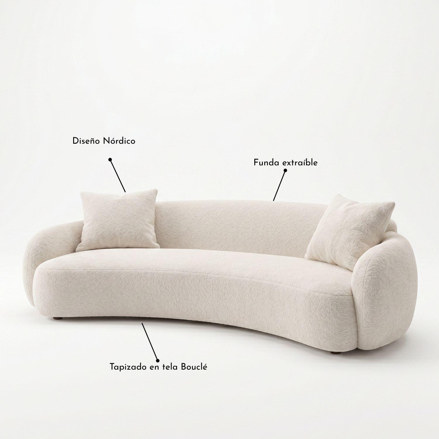 Sofá Curvo Bouclé Beige 250cm-3