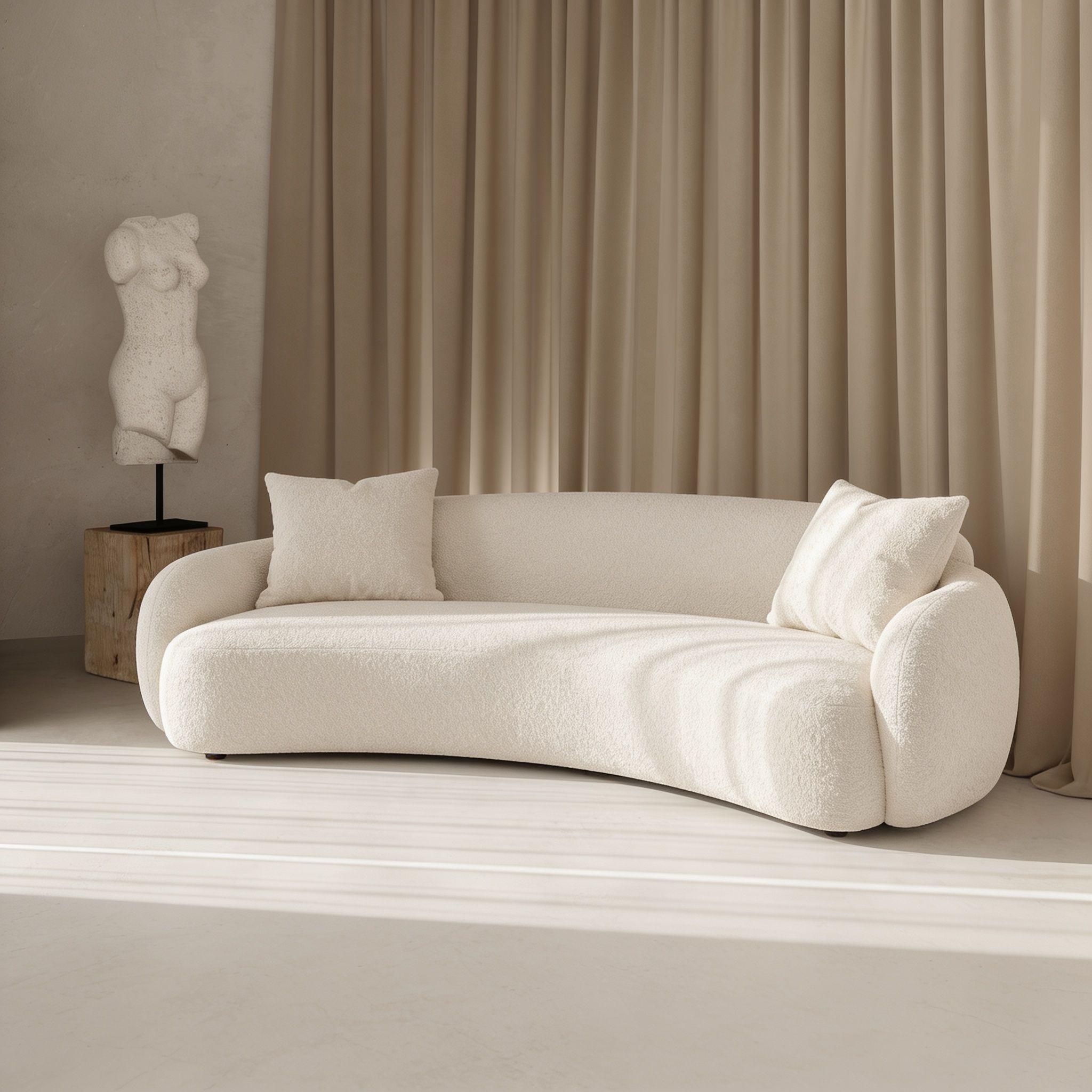 Sofá Curvo Bouclé Beige 250cm-4