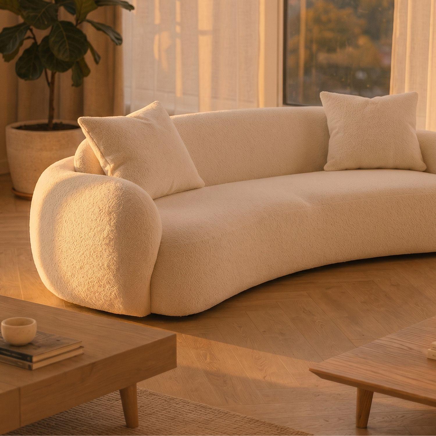 Sofá Curvo Bouclé Beige 250cm-5
