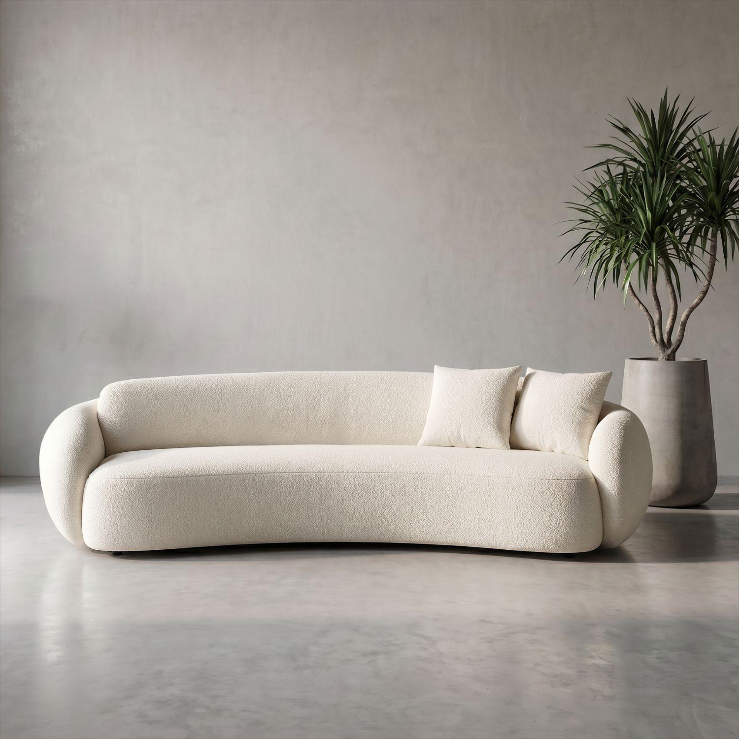 Sofá Curvo Bouclé Beige 250cm-6