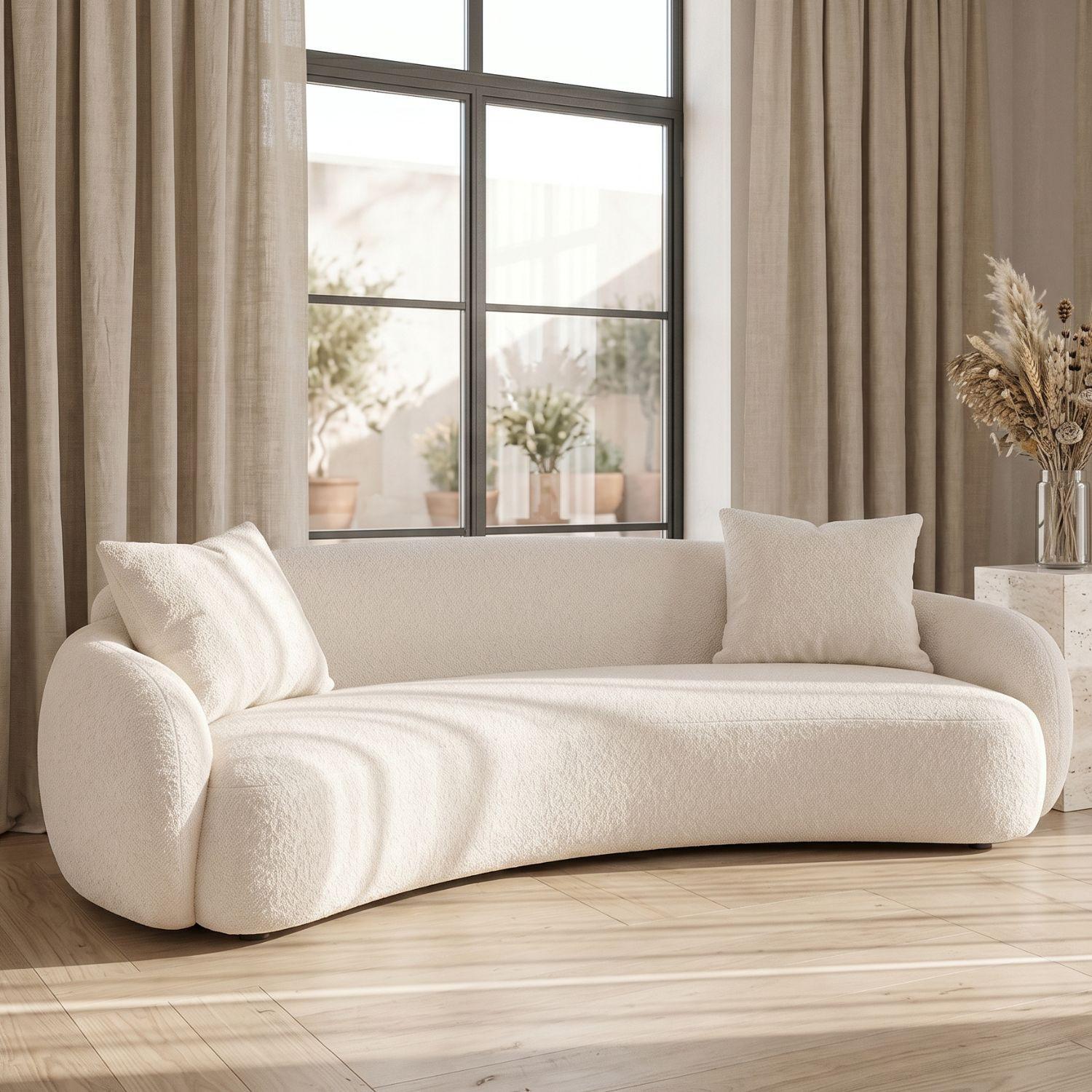 Sofá Curvo Bouclé Beige 250cm-7