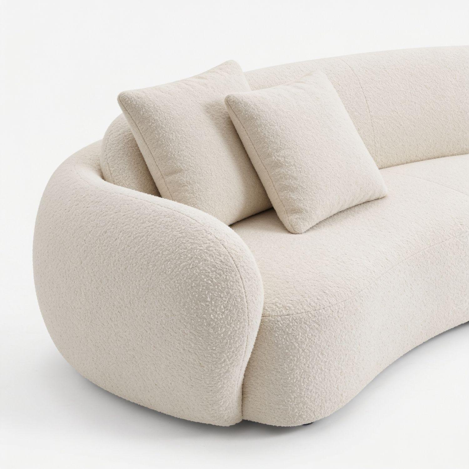Sofá Curvo Bouclé Beige 250cm-9