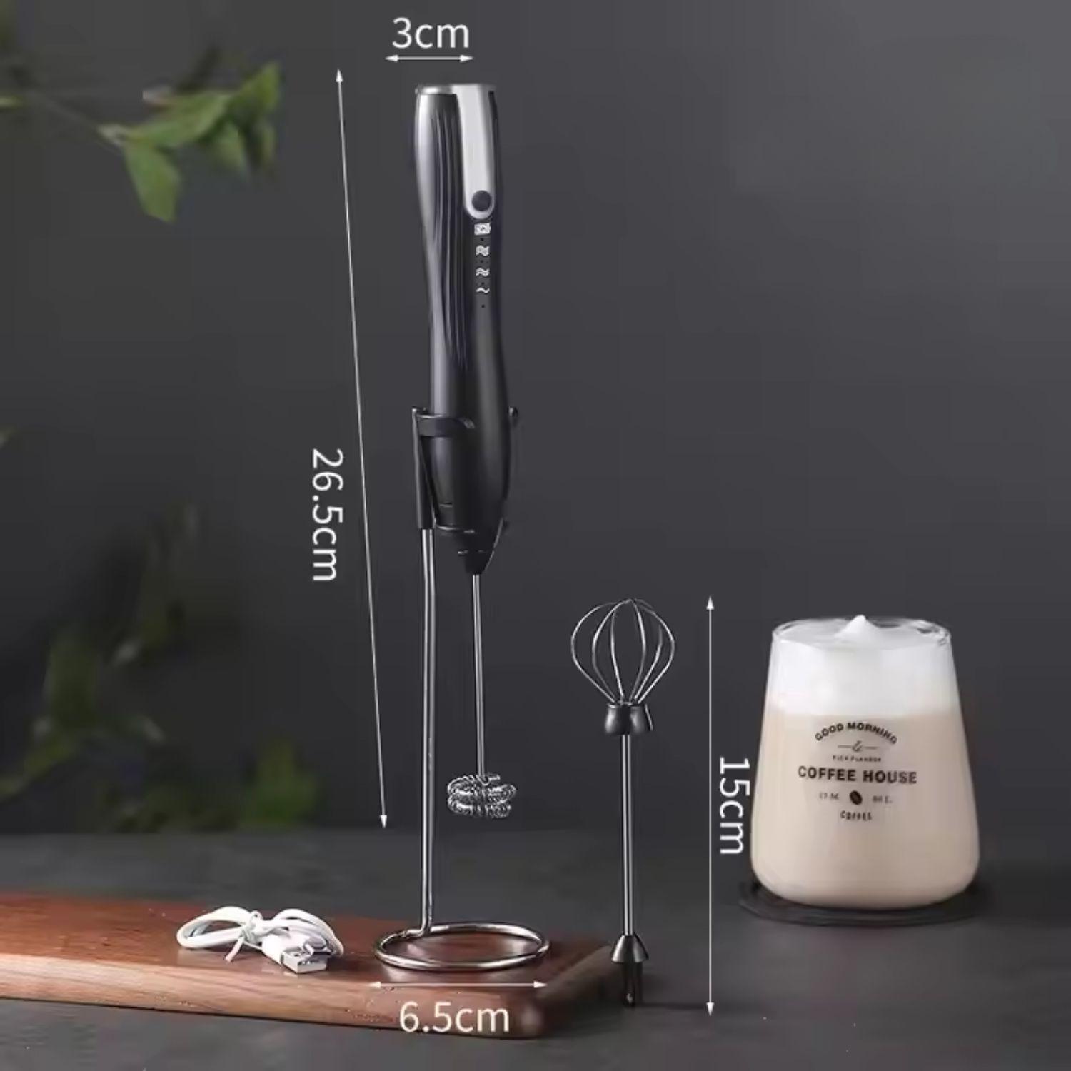 Espumador batidor de leche y café inalámbrico con soporte-5