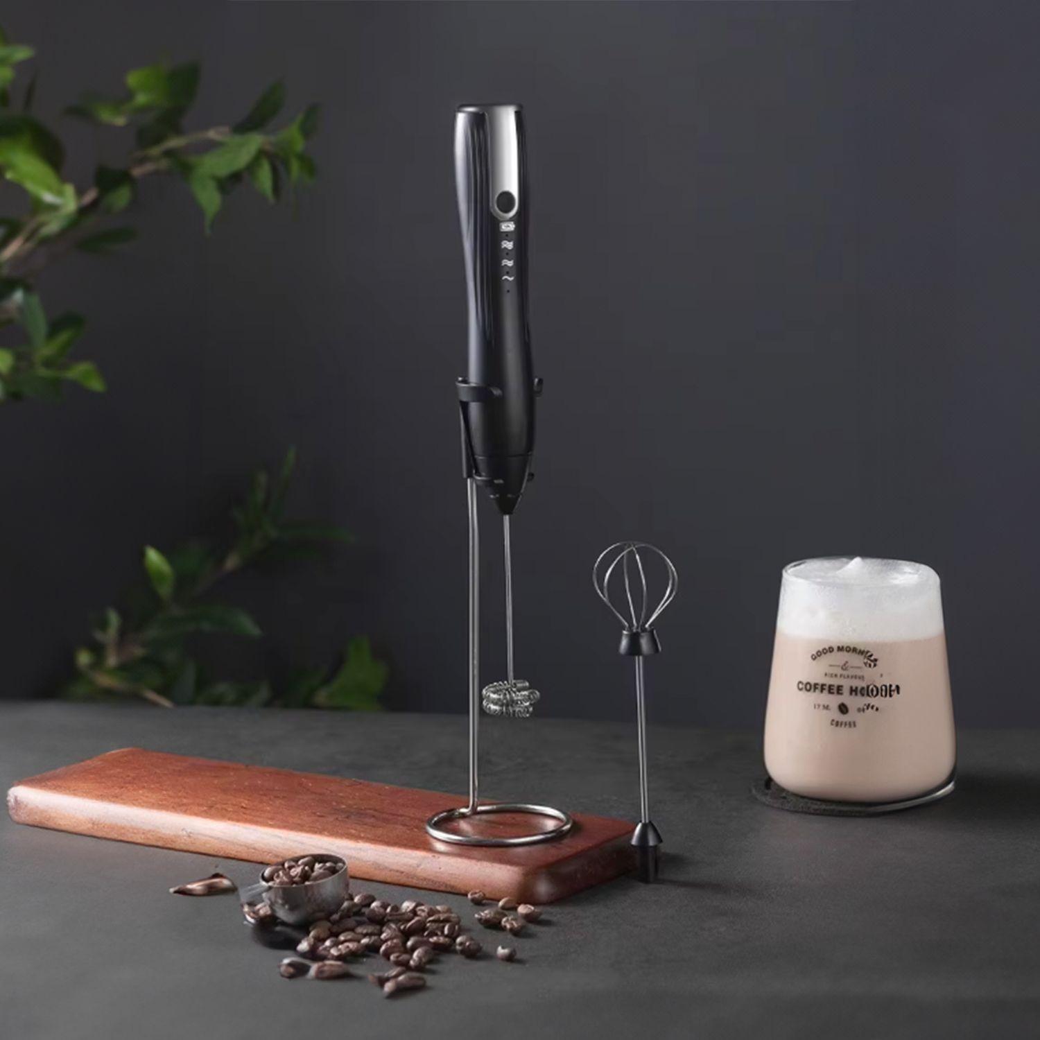 Espumador batidor de leche y café inalámbrico con soporte-8